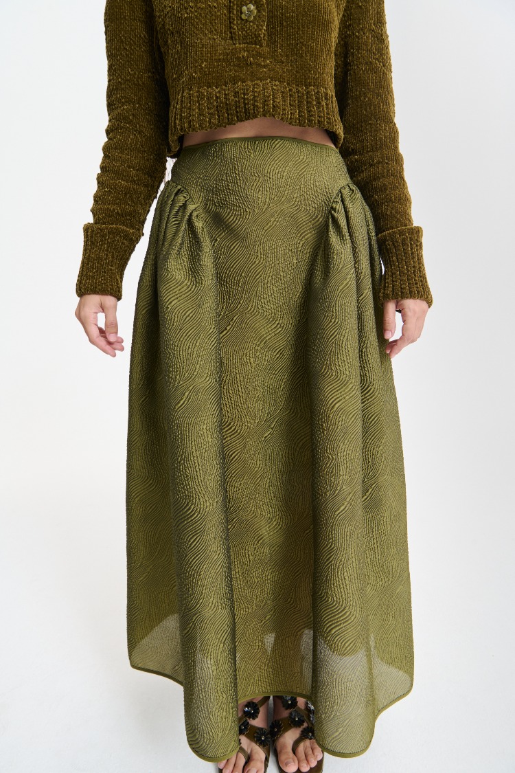 【Cecilie Bahnsen】 FABIOLA SKIRT☆関税送料込み! FABIOLA | SKIRT KAZE MATELASSE OLIVE