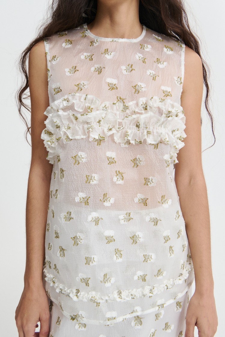 Cecilie Bahnsen ジャンナトップ OKSANA | TOP KADO FIL-COUP… WHITE/OLIVE