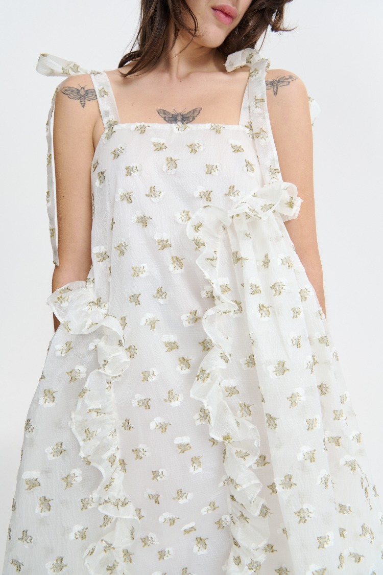 【Cecilie Bahnsen 】ALGA DRESS ALGA | DRESS KADO FIL-COUP… WHITE/OLIVE