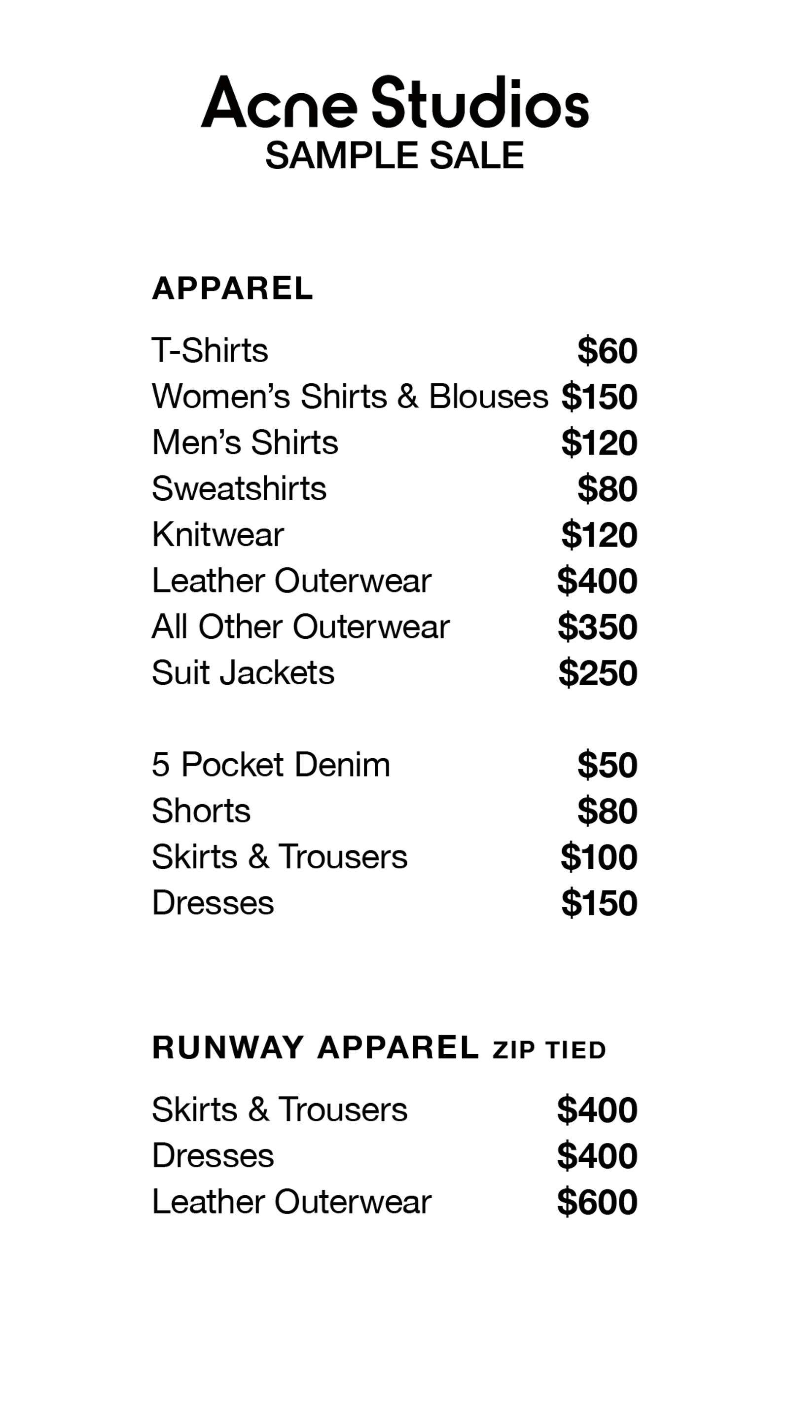 Price list