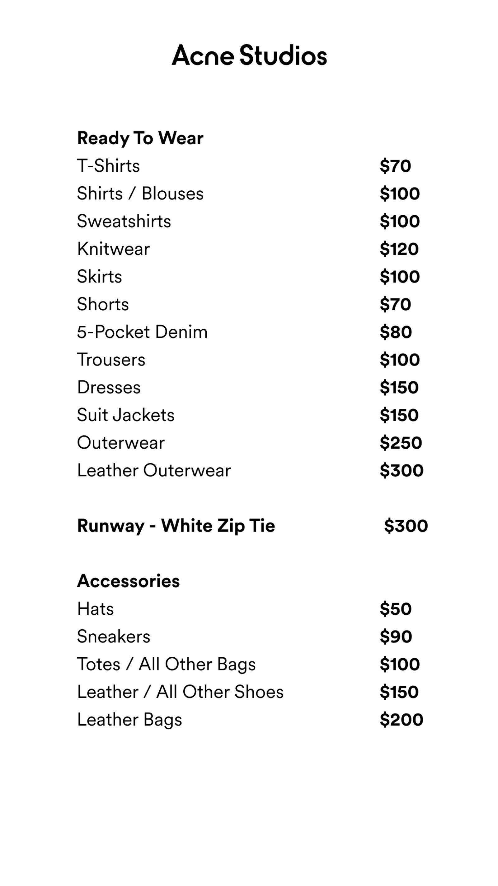 Price list