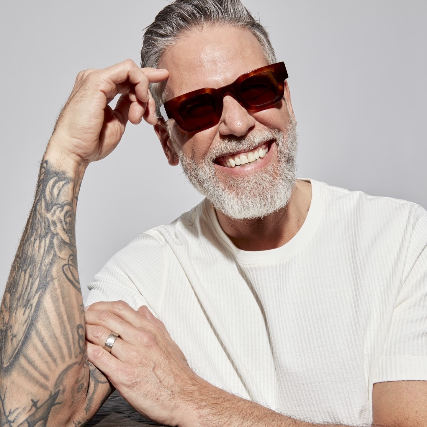 Photo of a man or woman wearing Valentin Sun Milky Grey Sun Glasses by French Kiwis