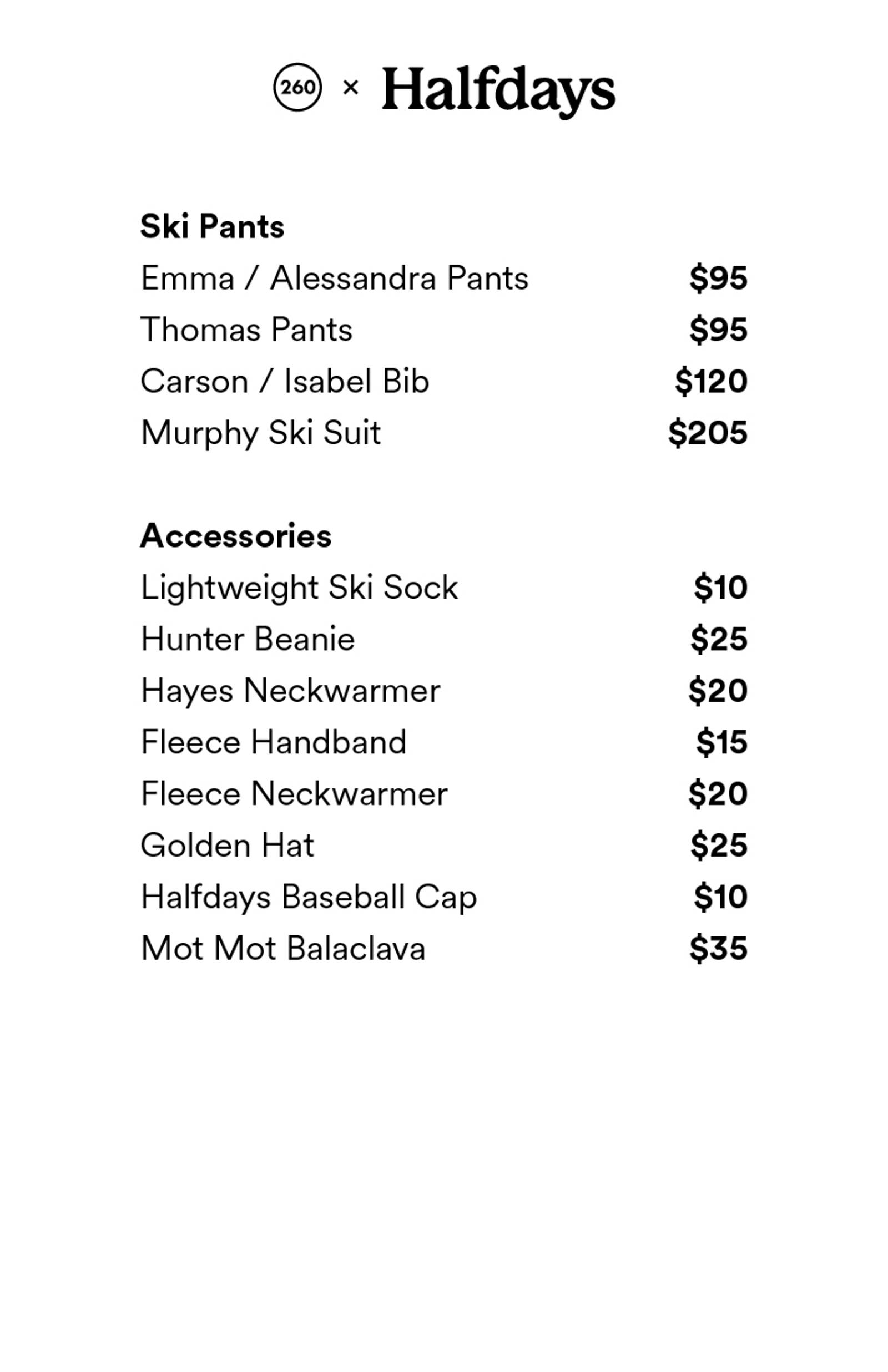 Price list