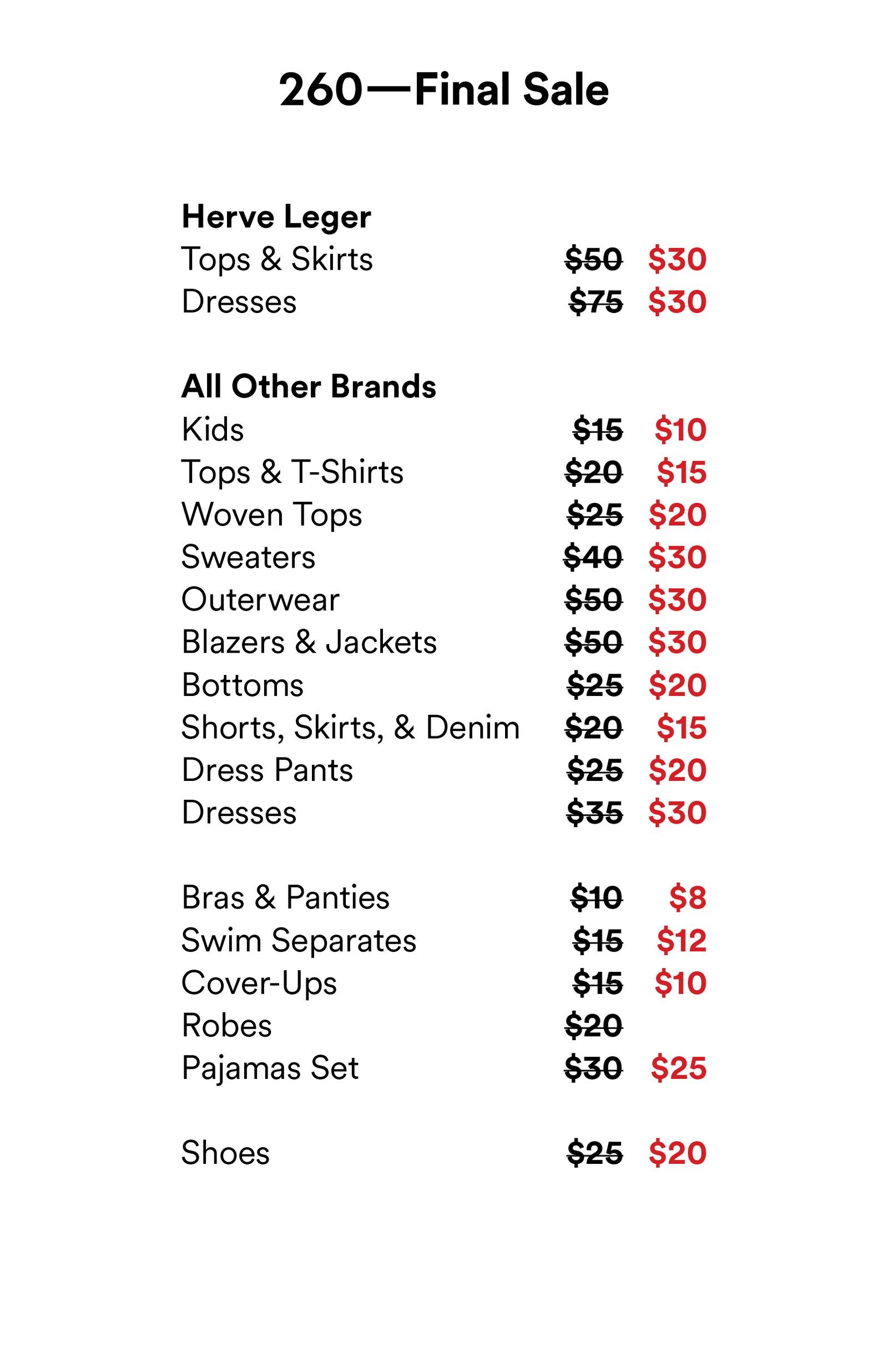 Price list