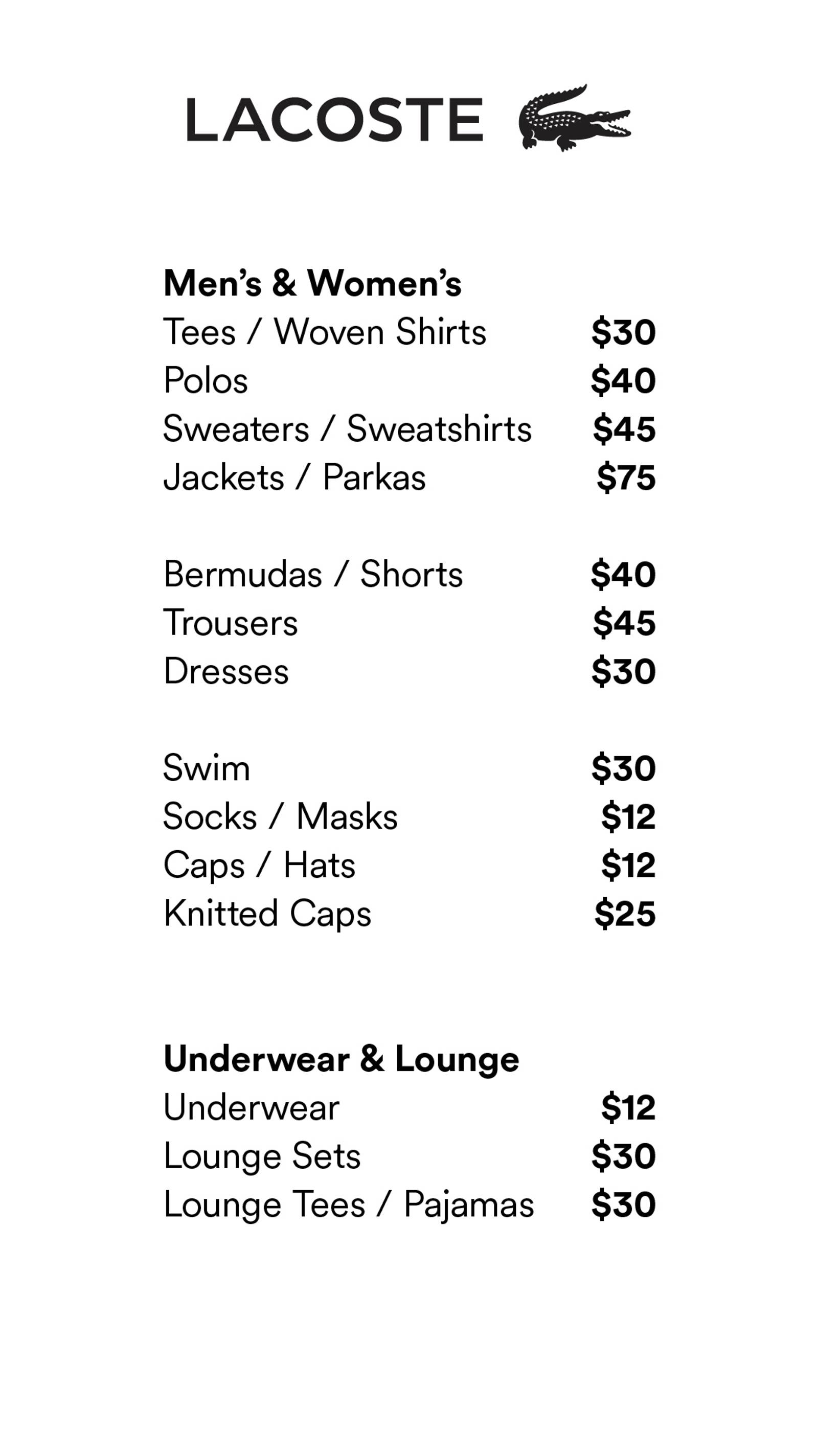 Price list