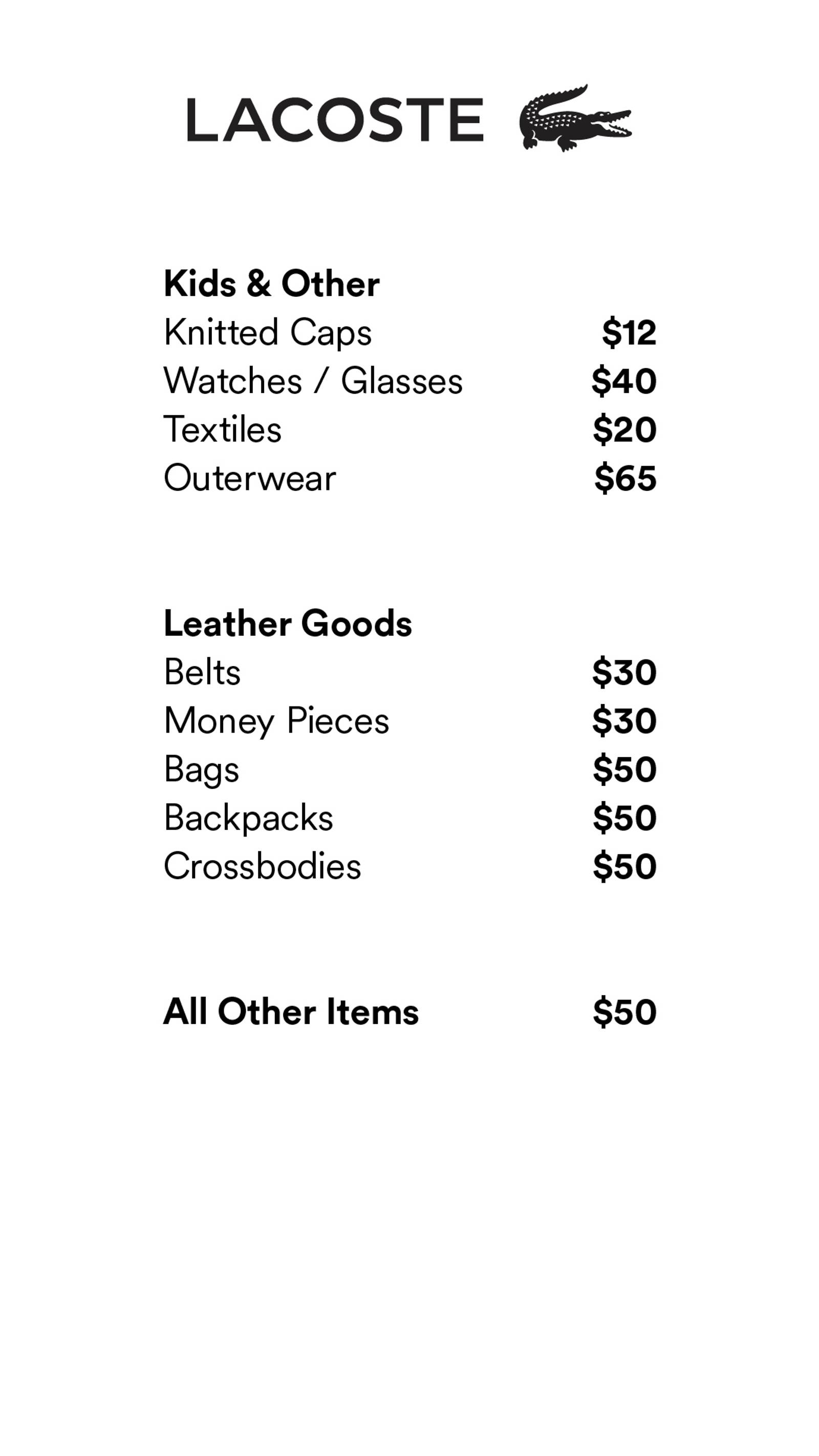 Price list