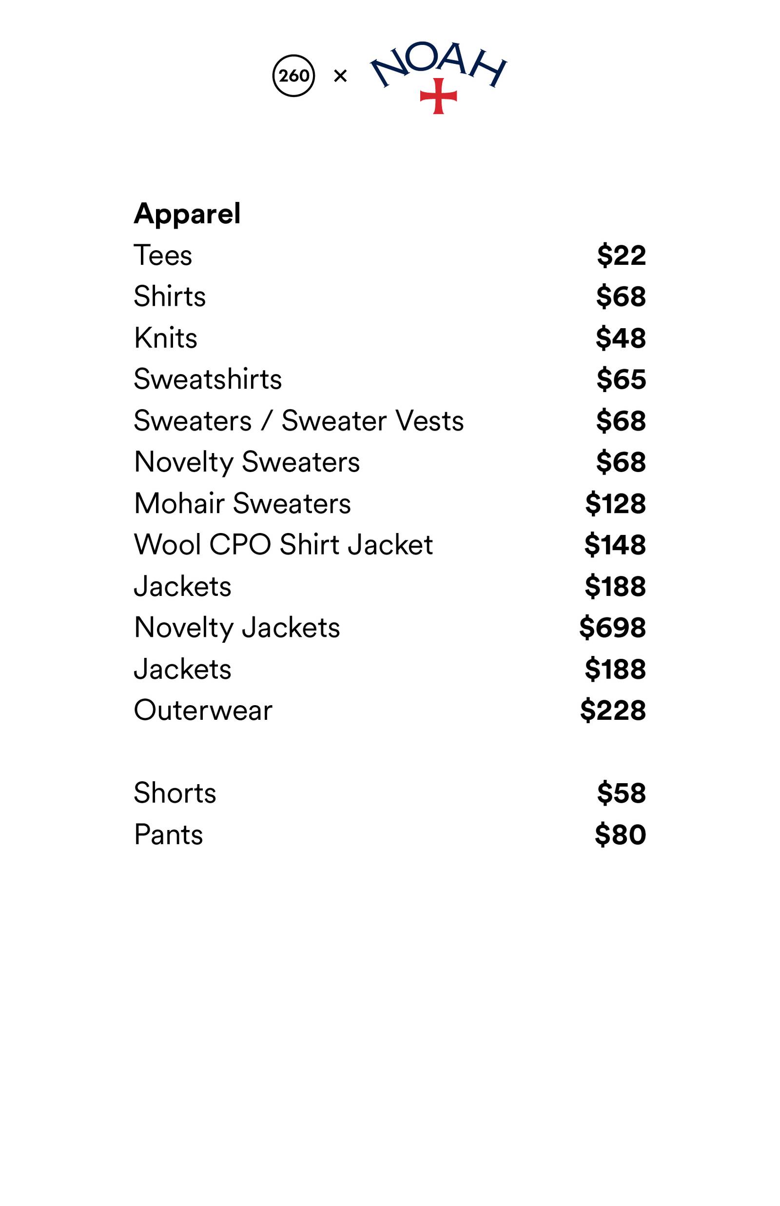 Price list