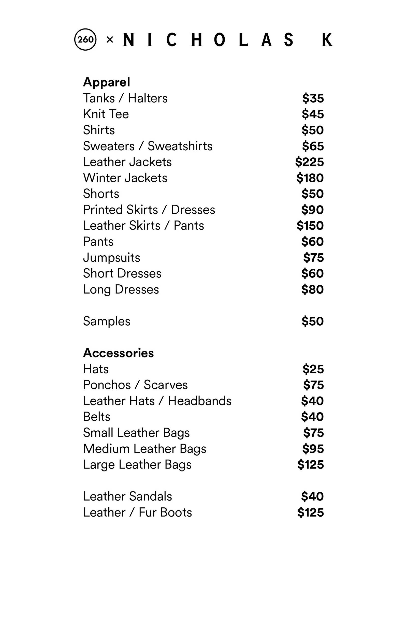 Price list