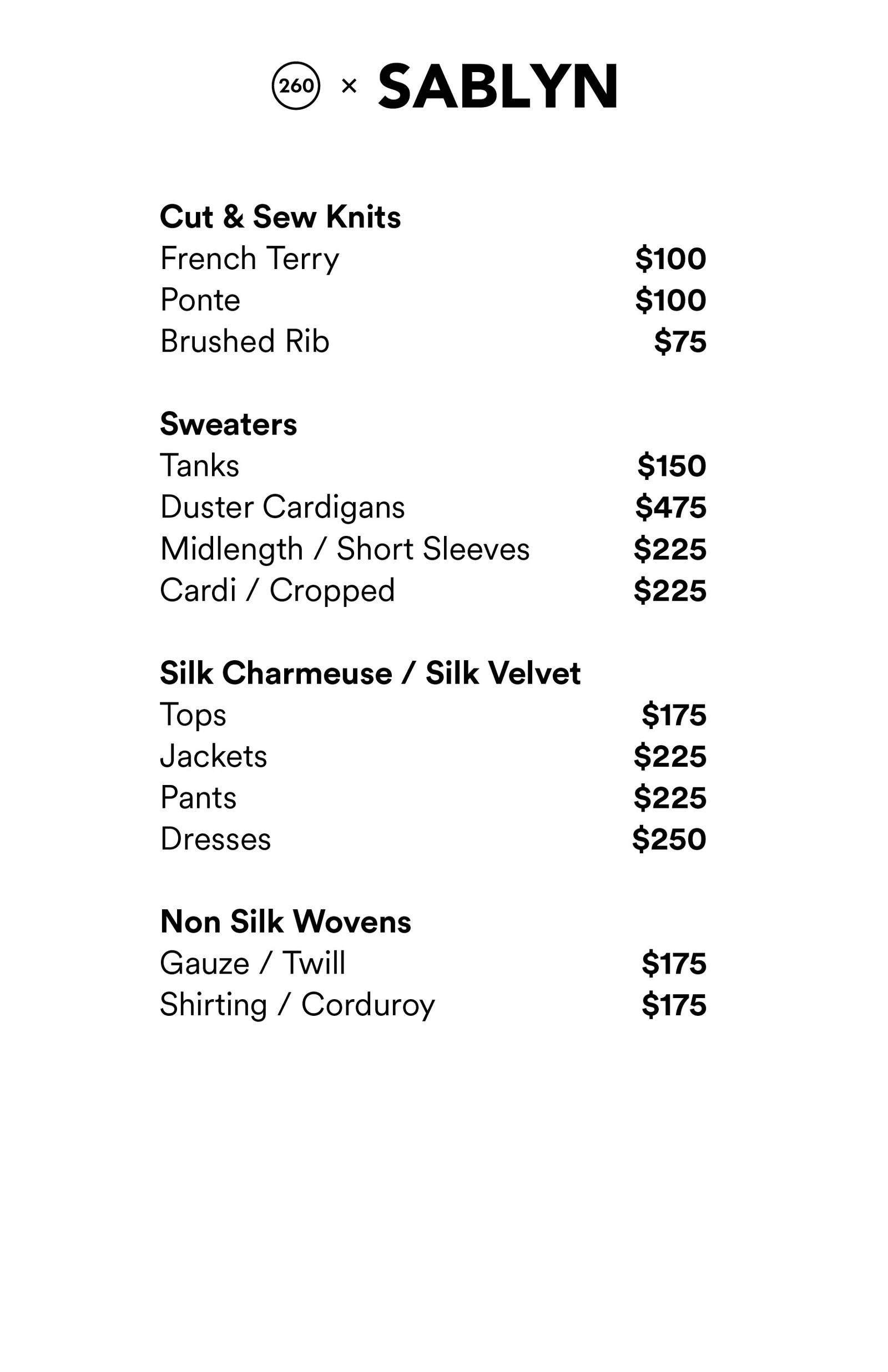 Price list