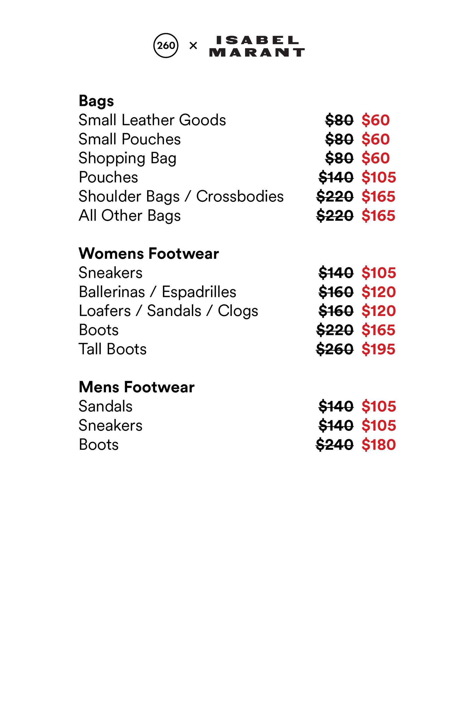 Price list