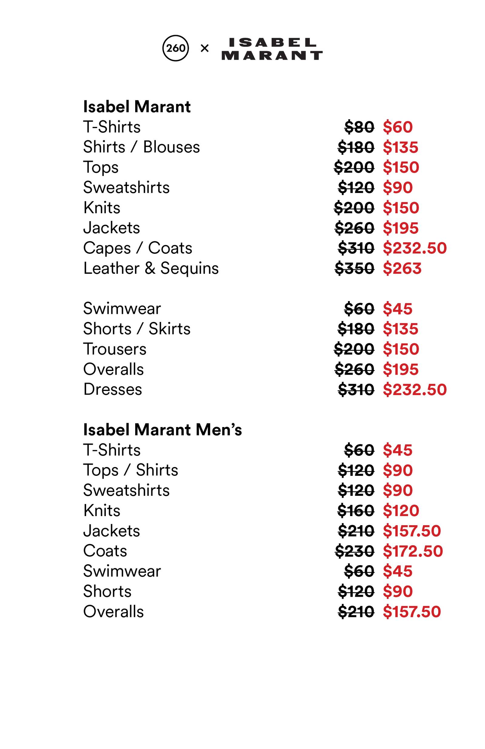 Price list