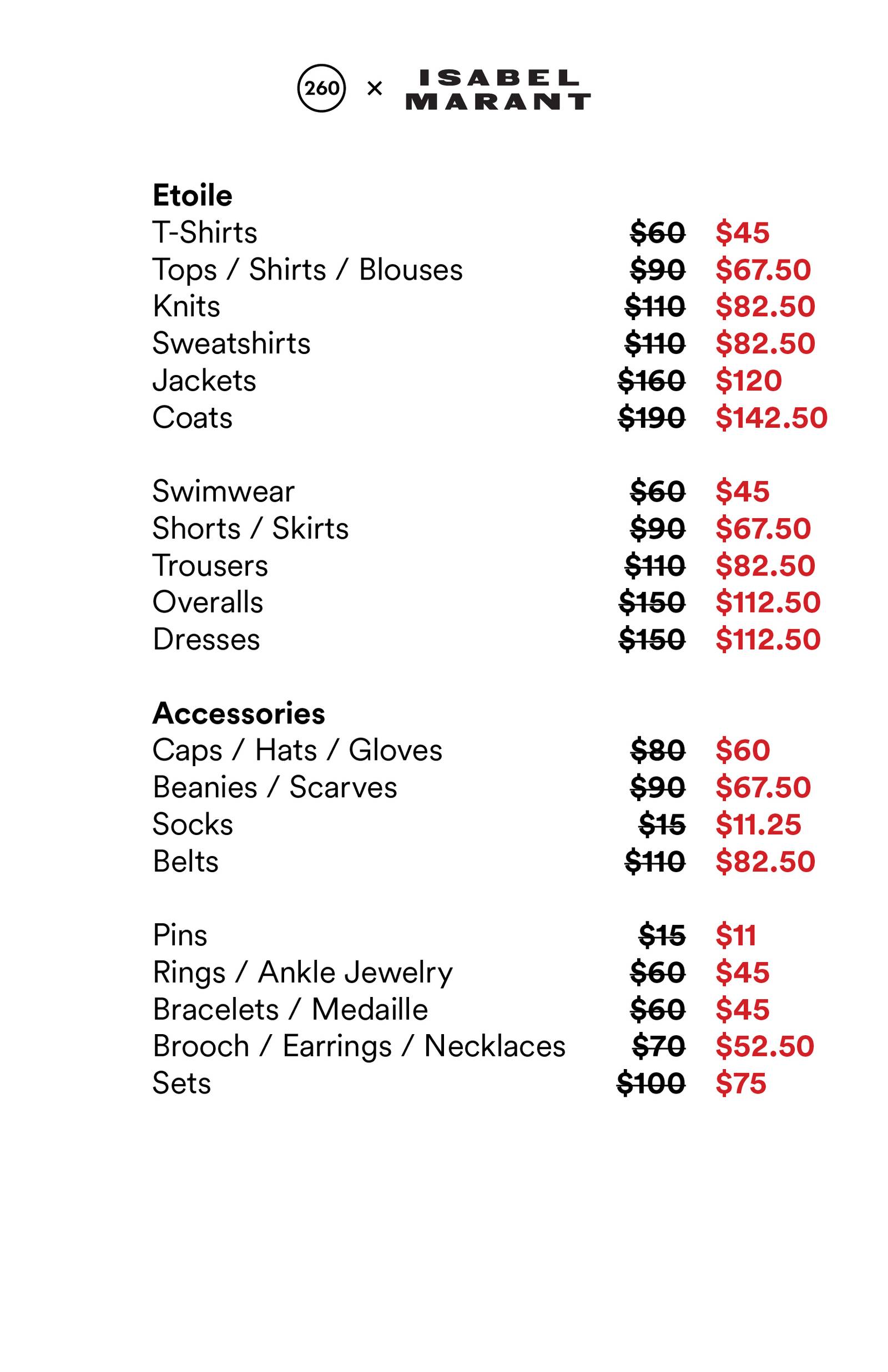 Price list