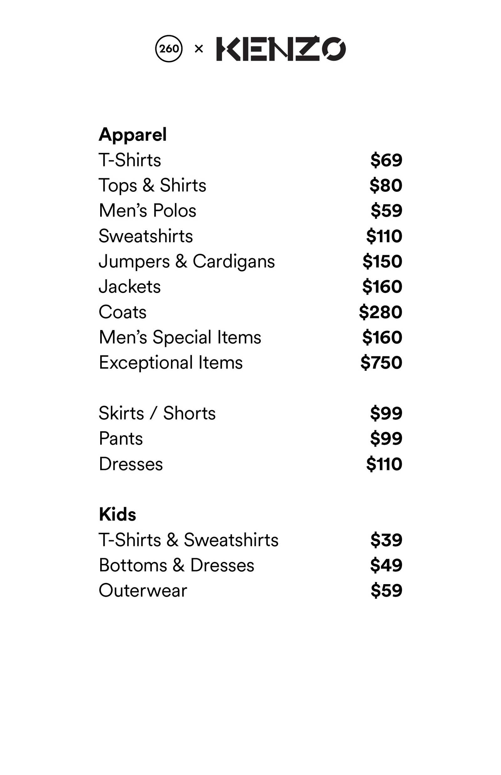 Price list