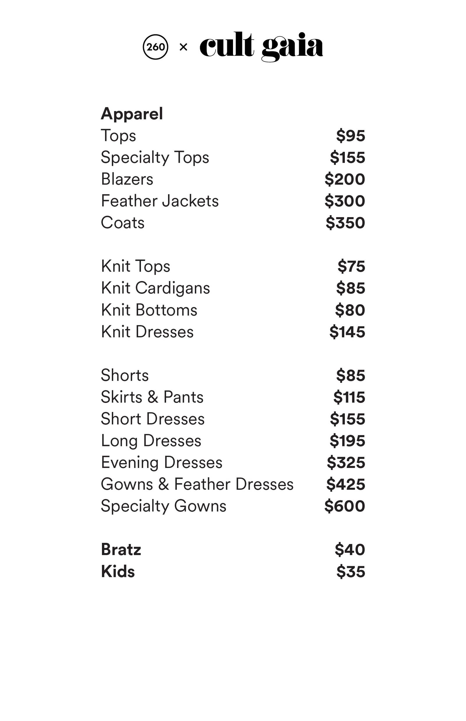 Price list