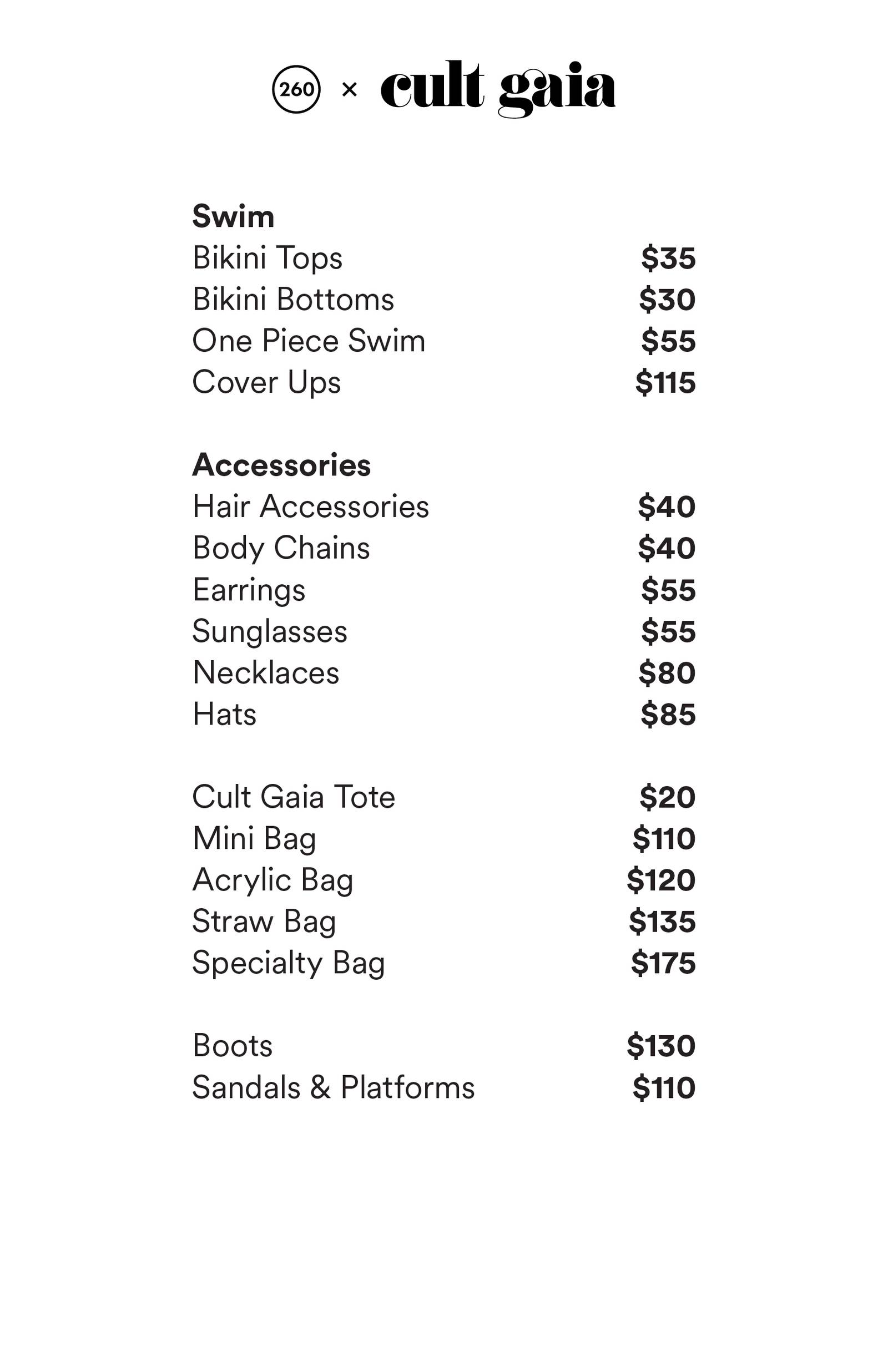 Price list