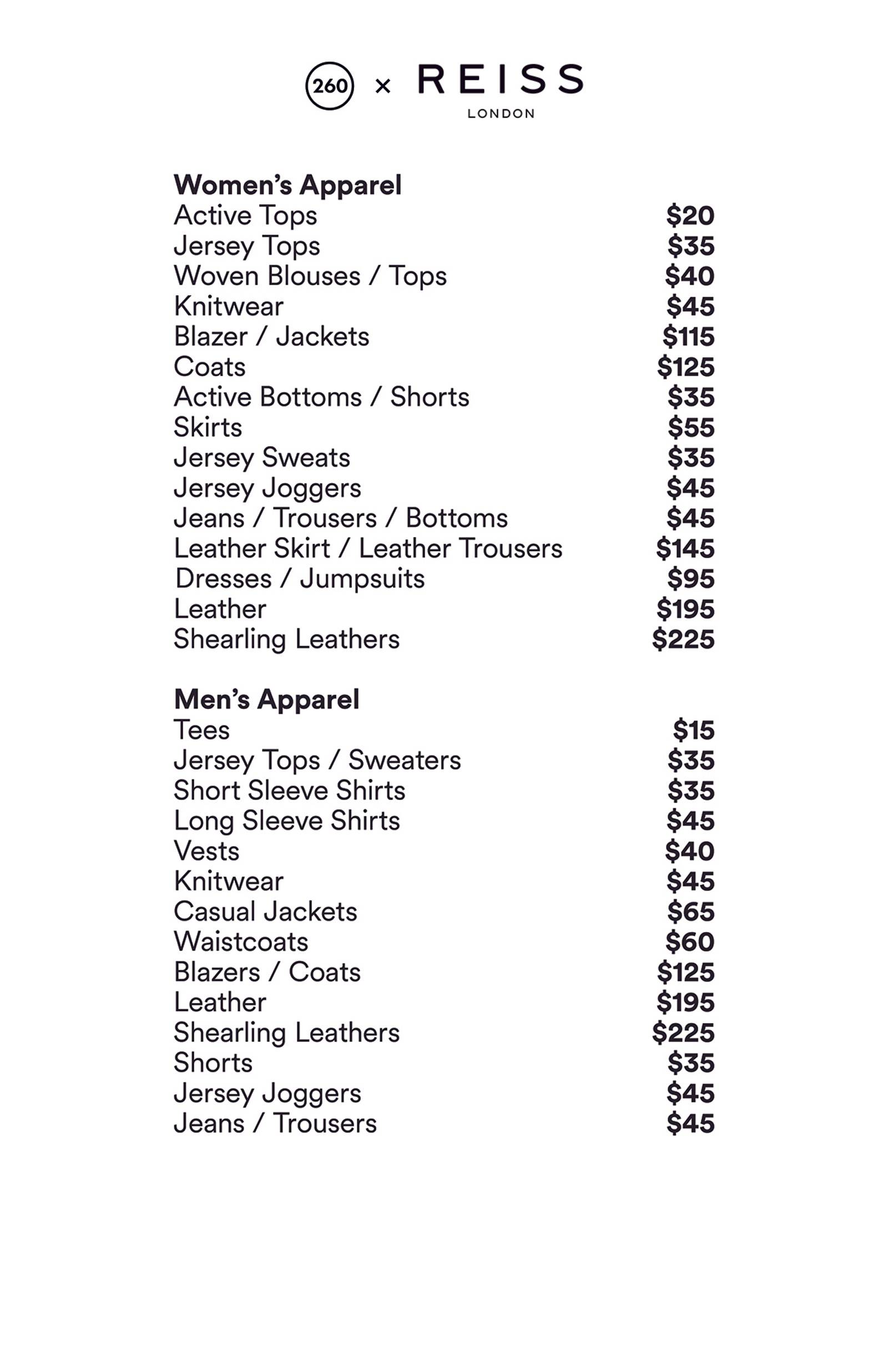 Price list