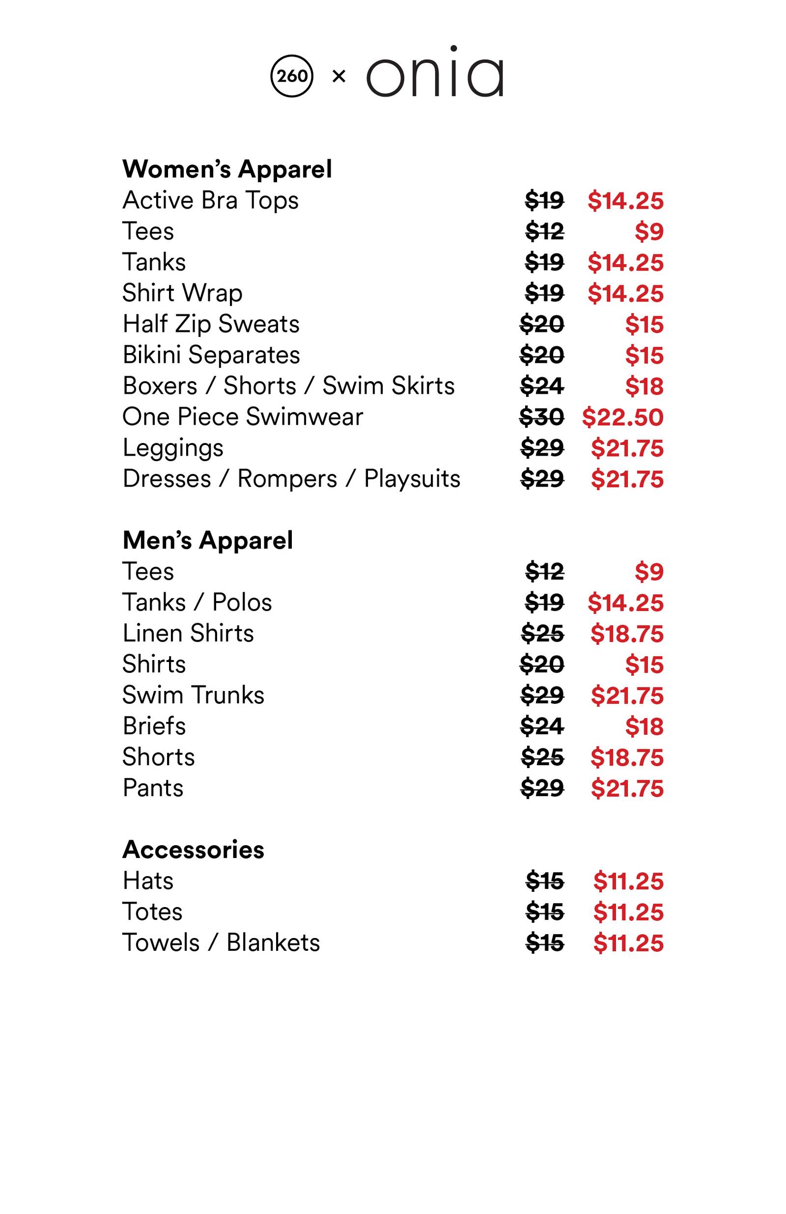 Price list