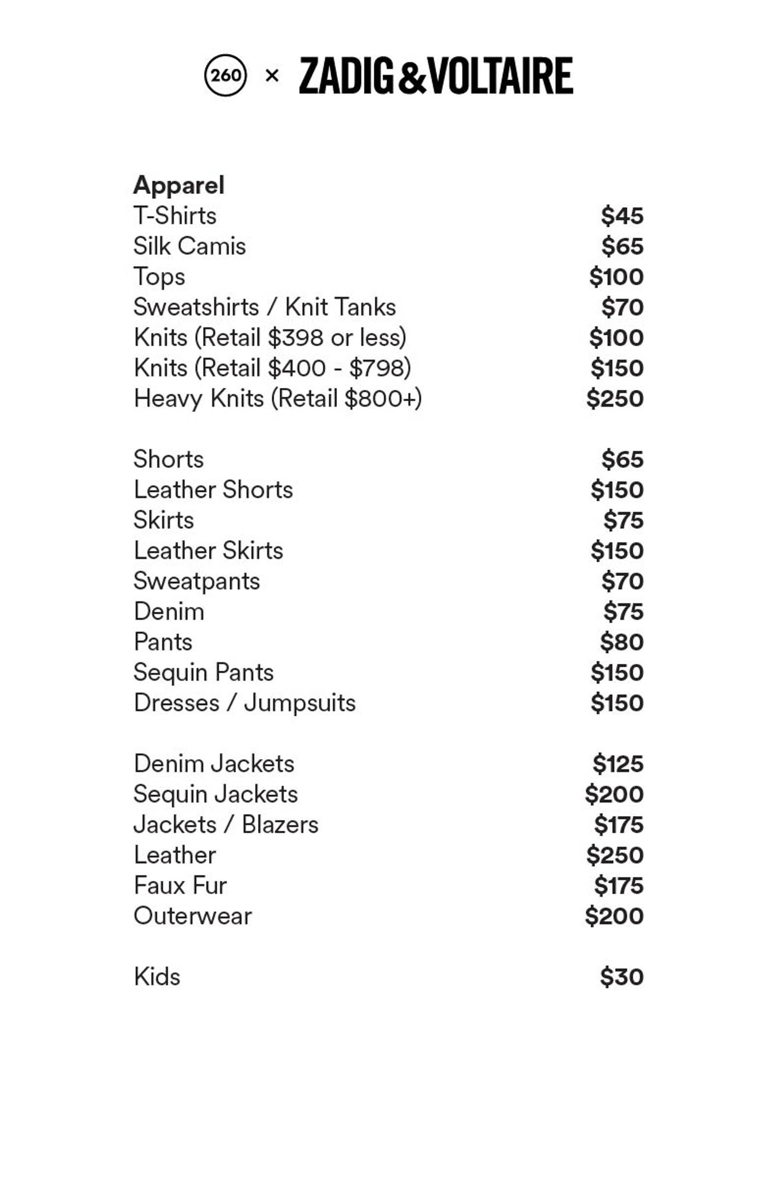 Price list