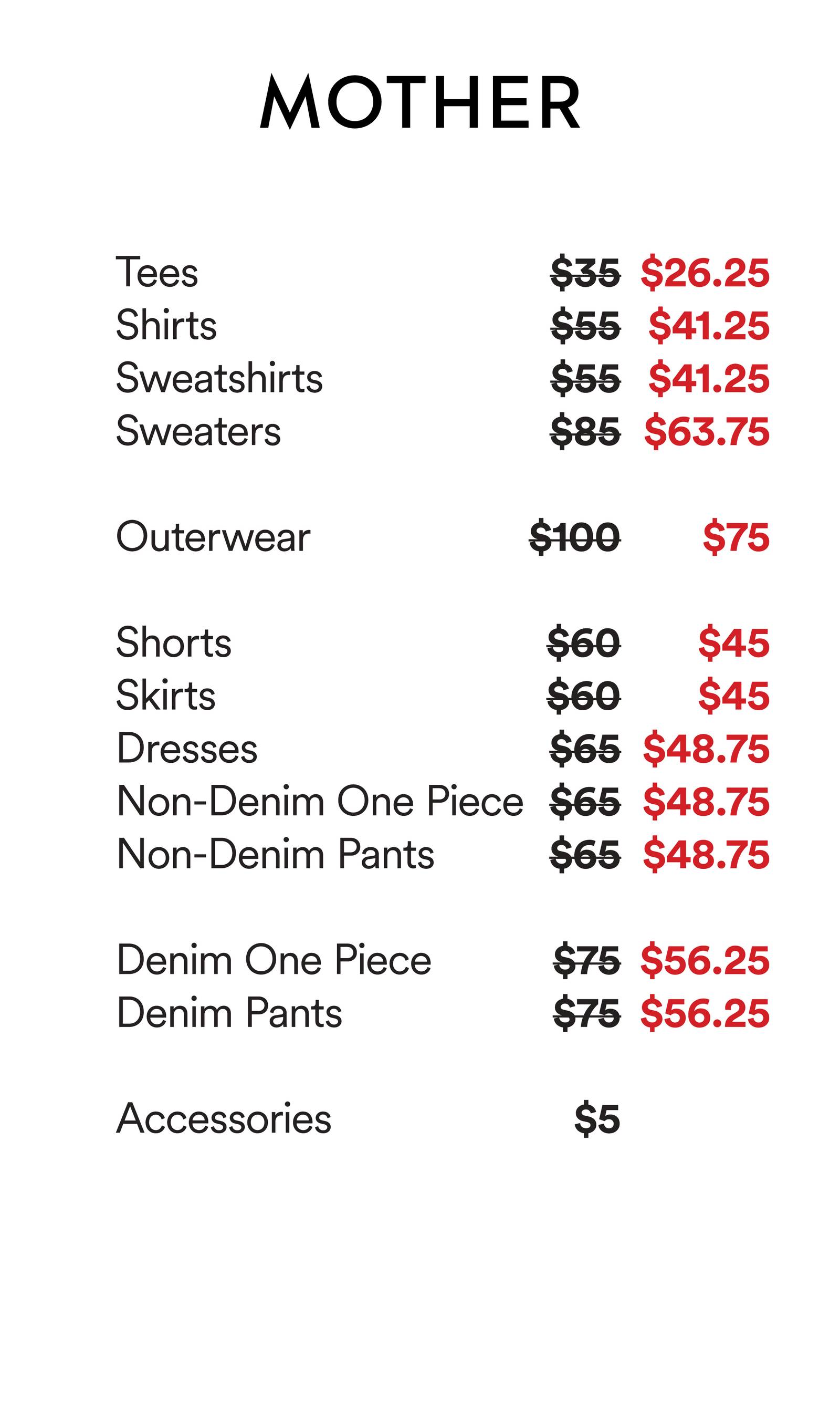 Price list