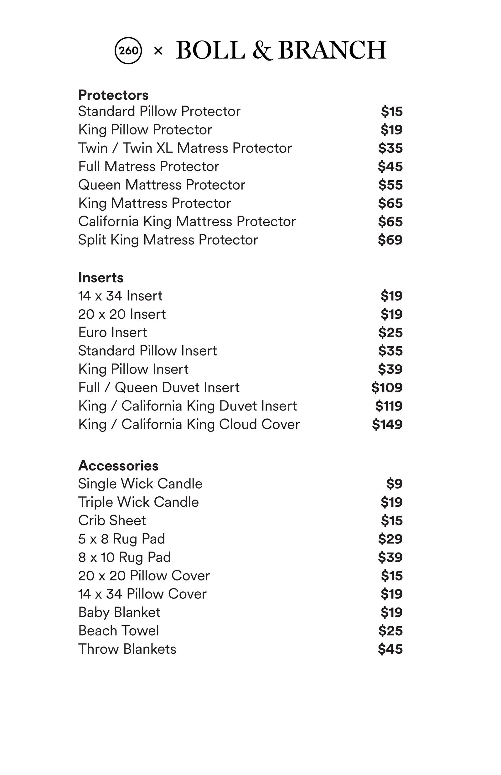 Price list