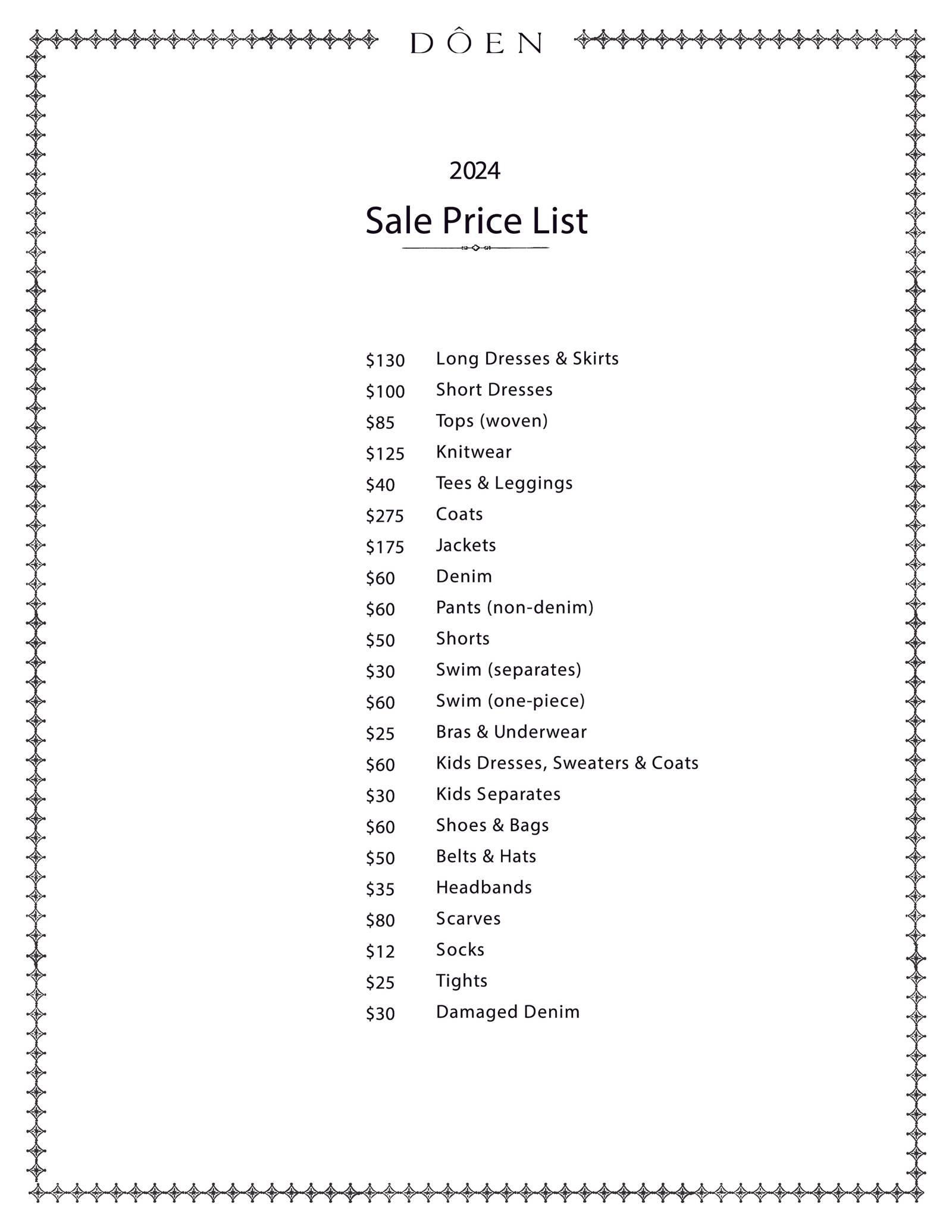 Price list