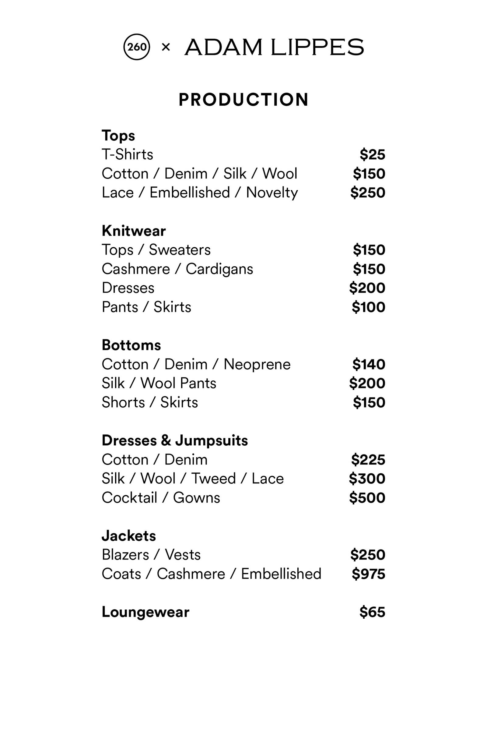 Price list