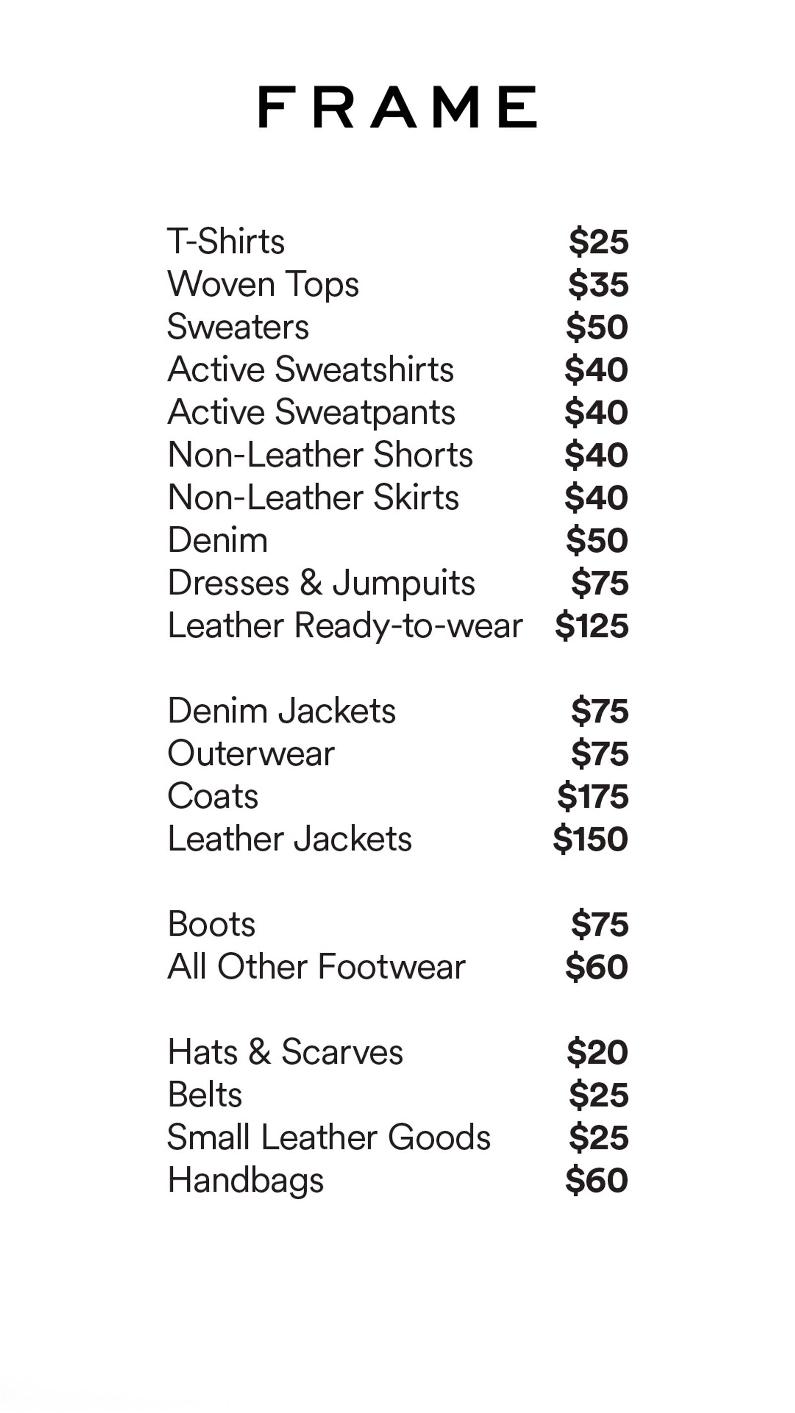 Price list