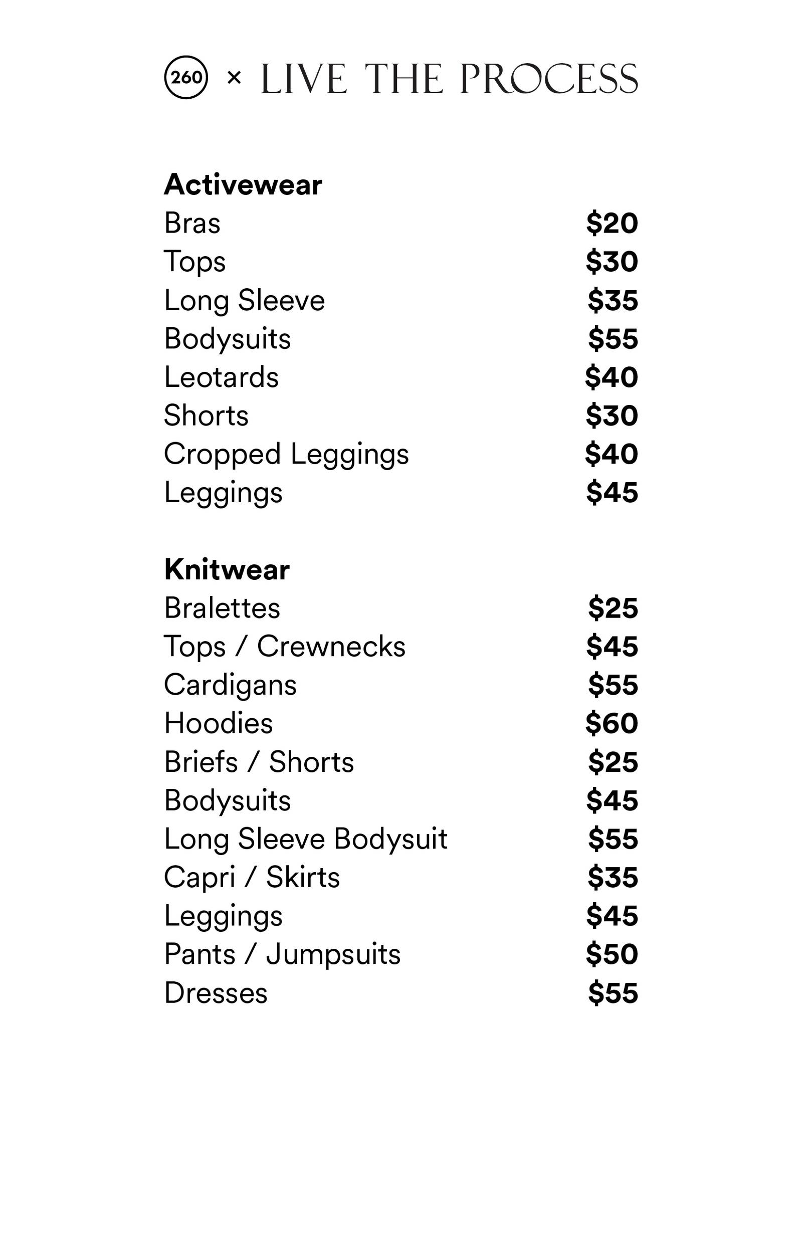 Price list