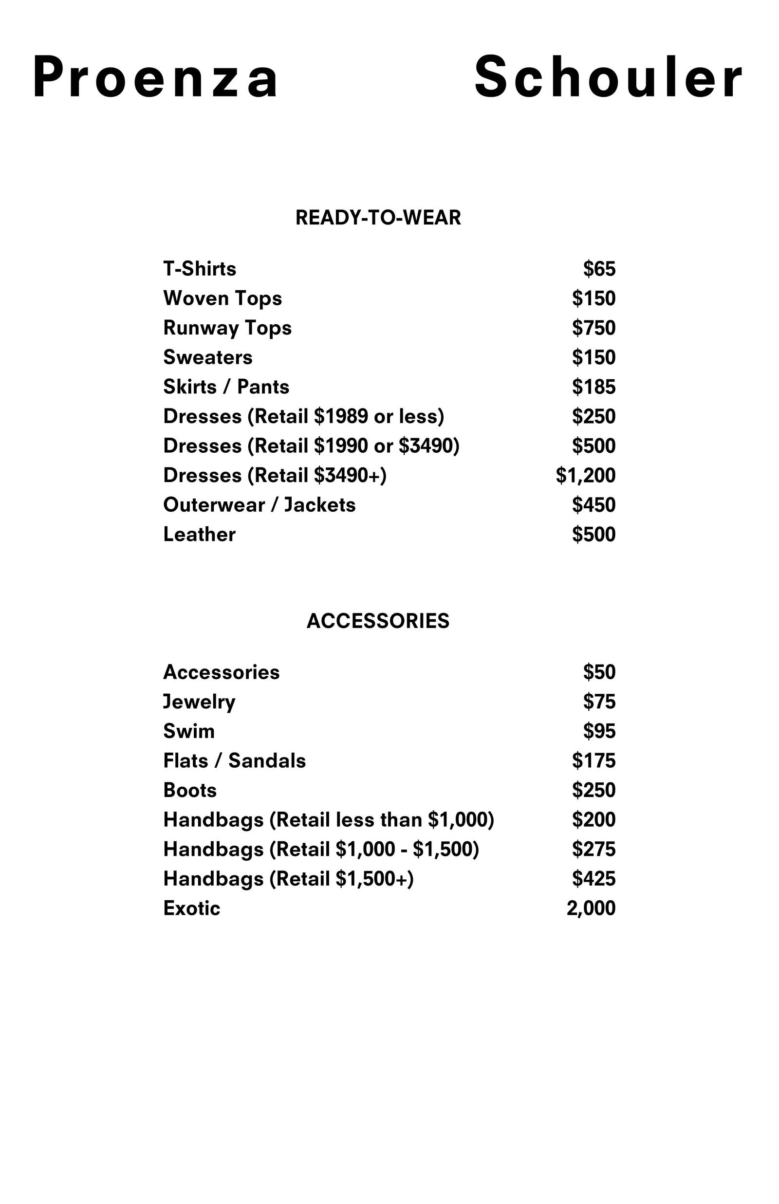 Price list