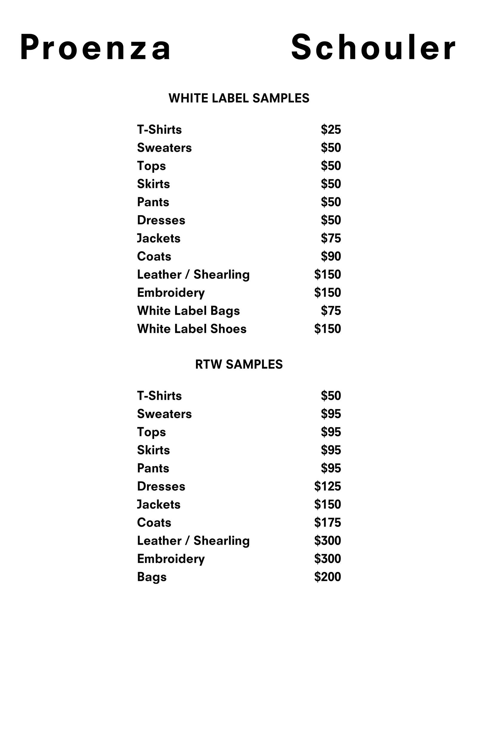 Price list