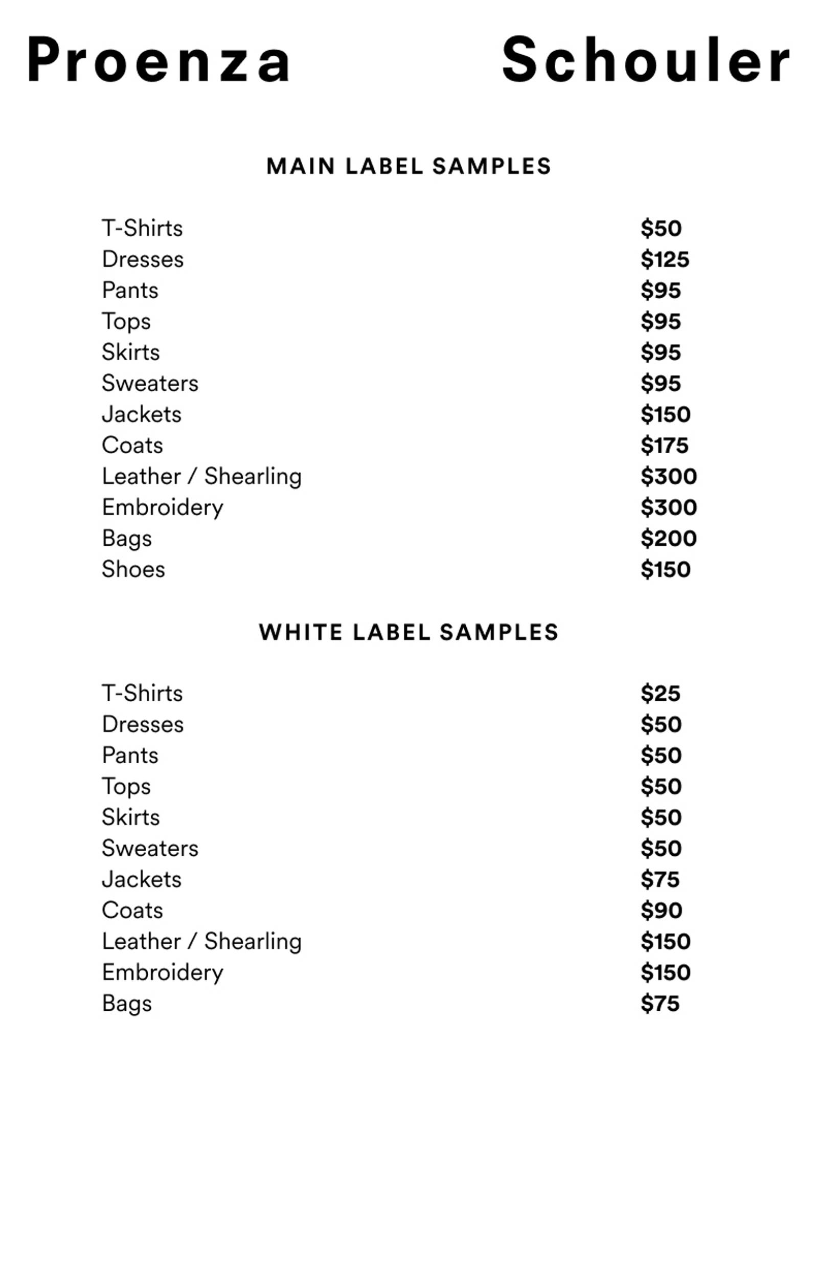 Price list