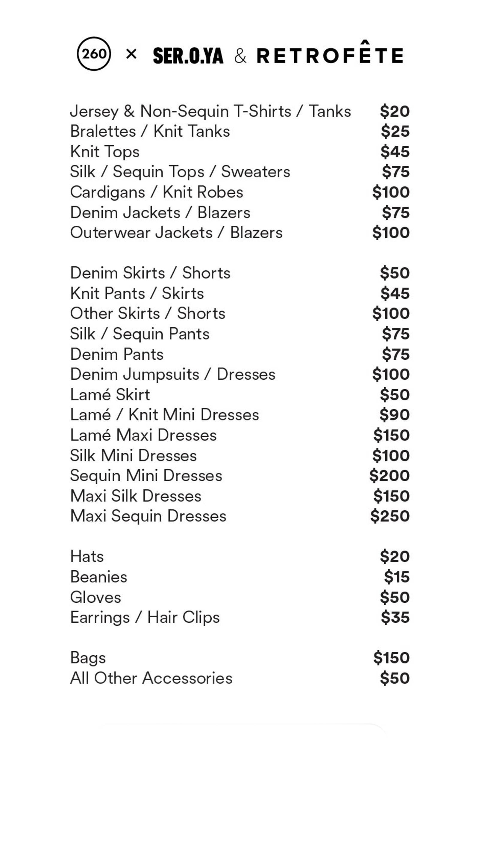 Price list