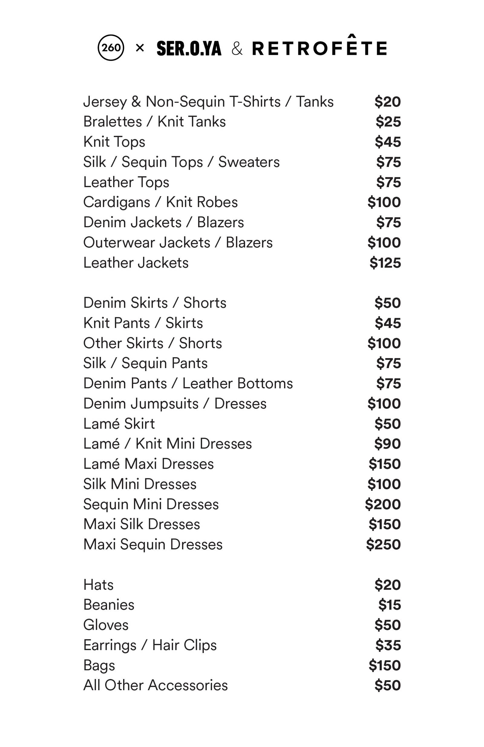 Price list