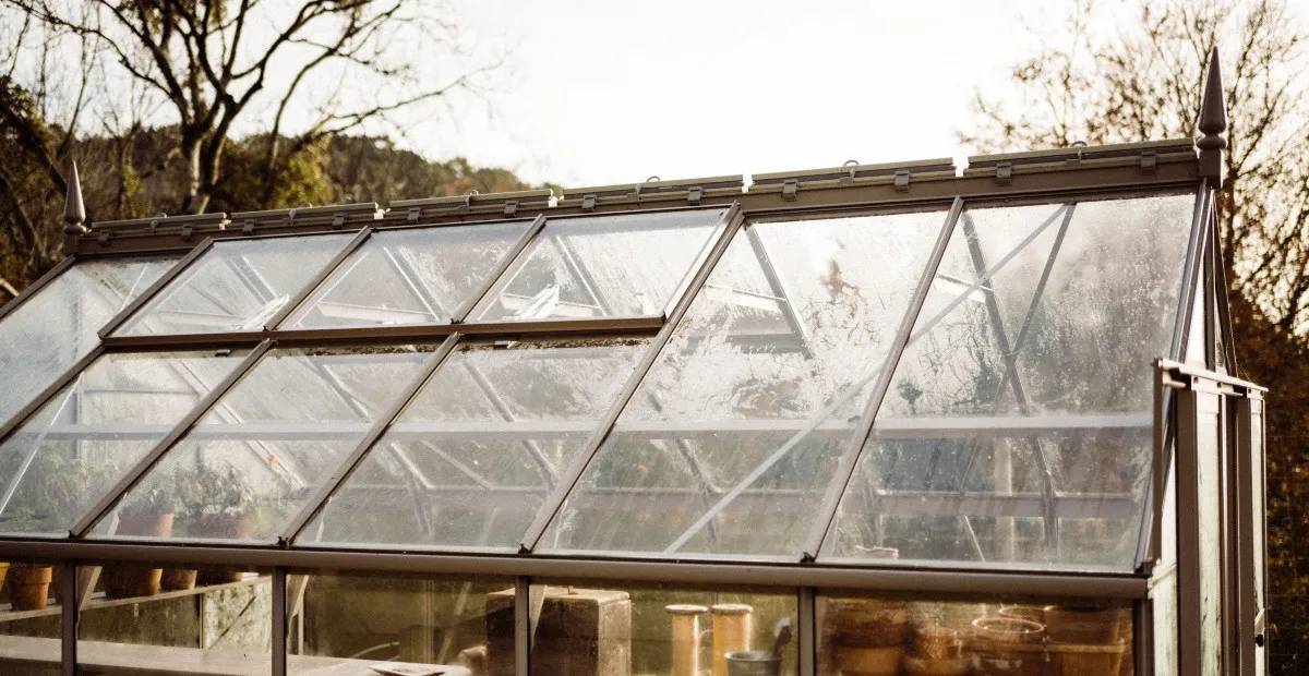 Aluminium greenhouse on a winters day