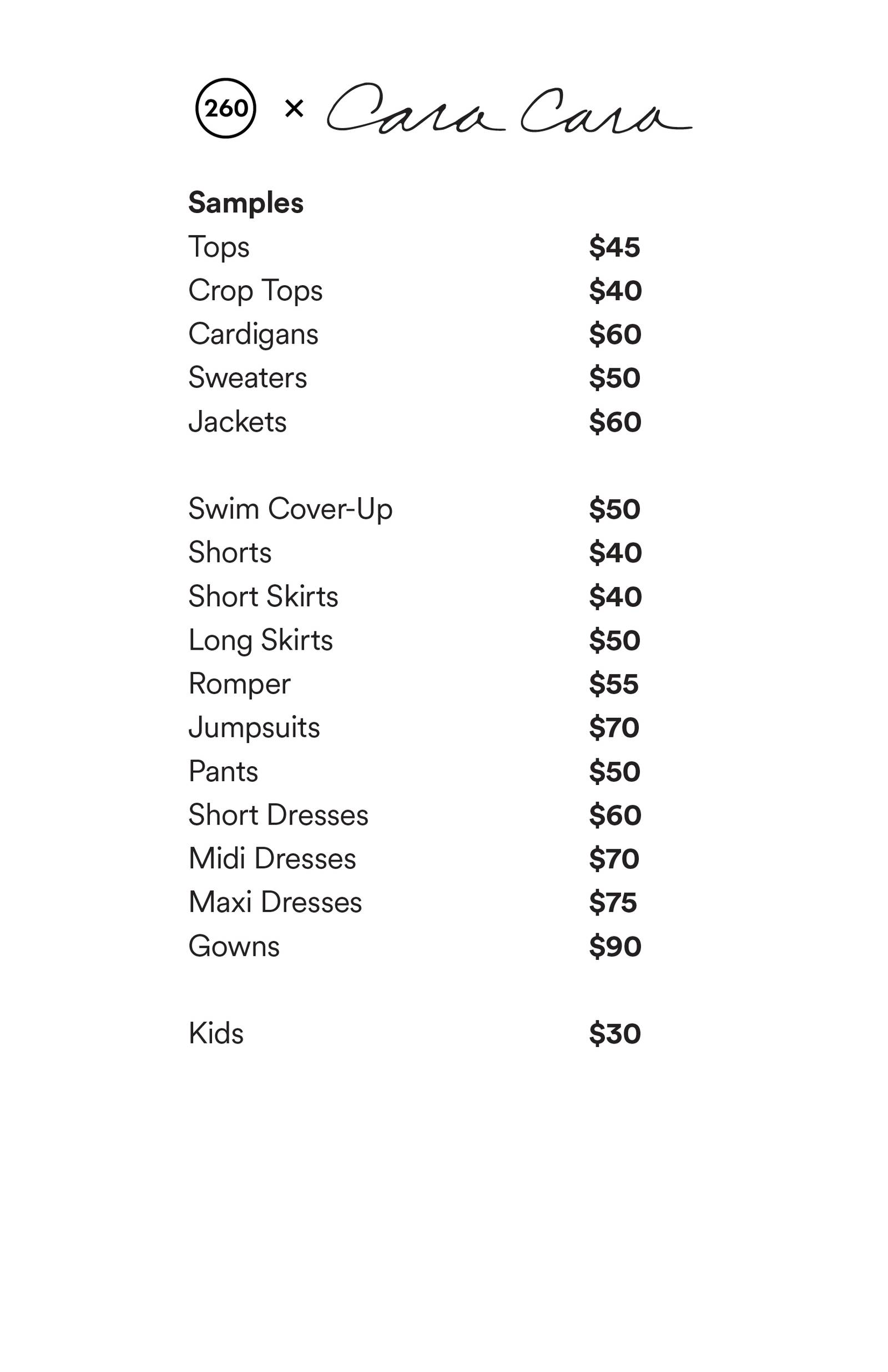 Price list