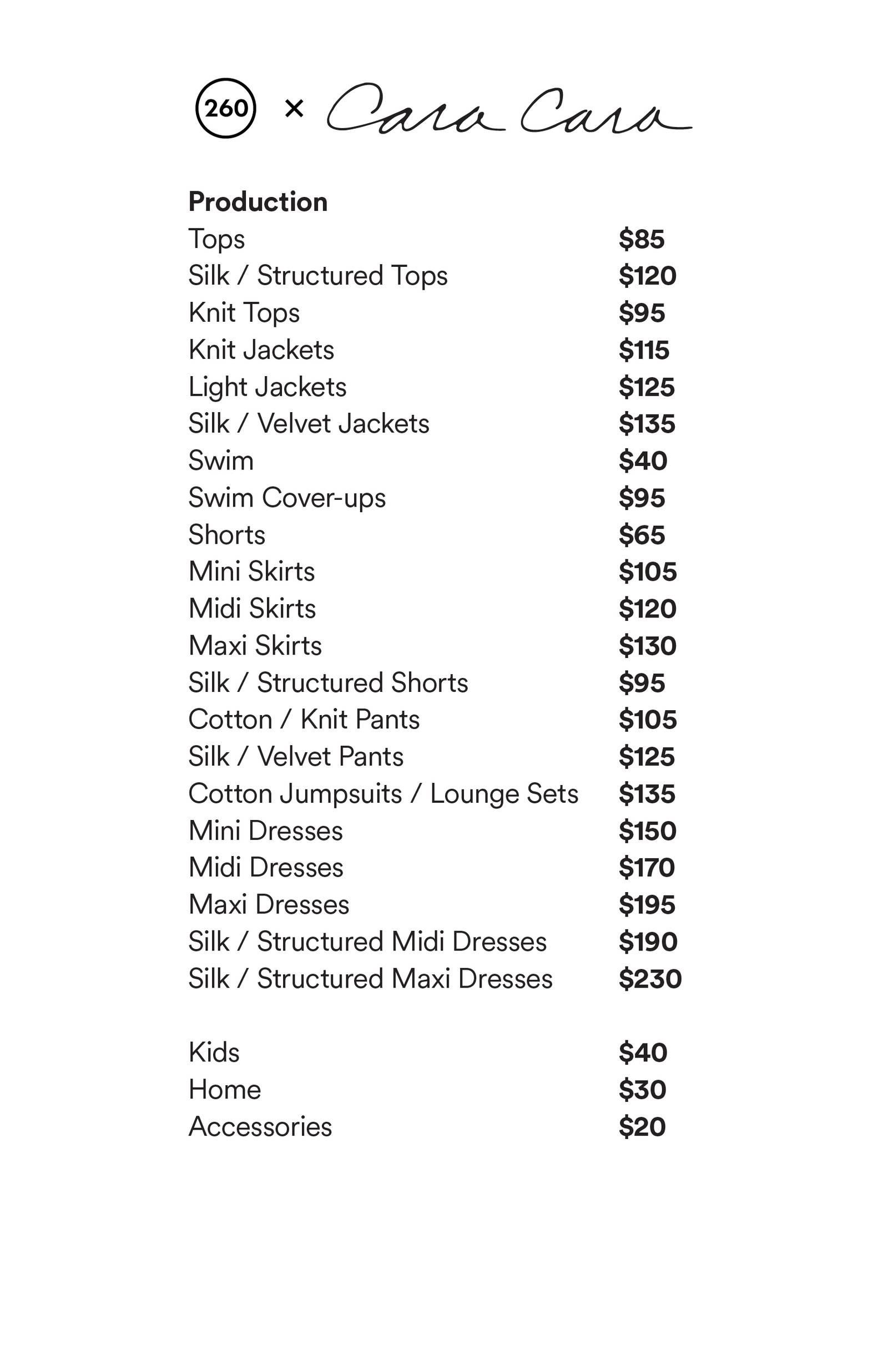 Price list