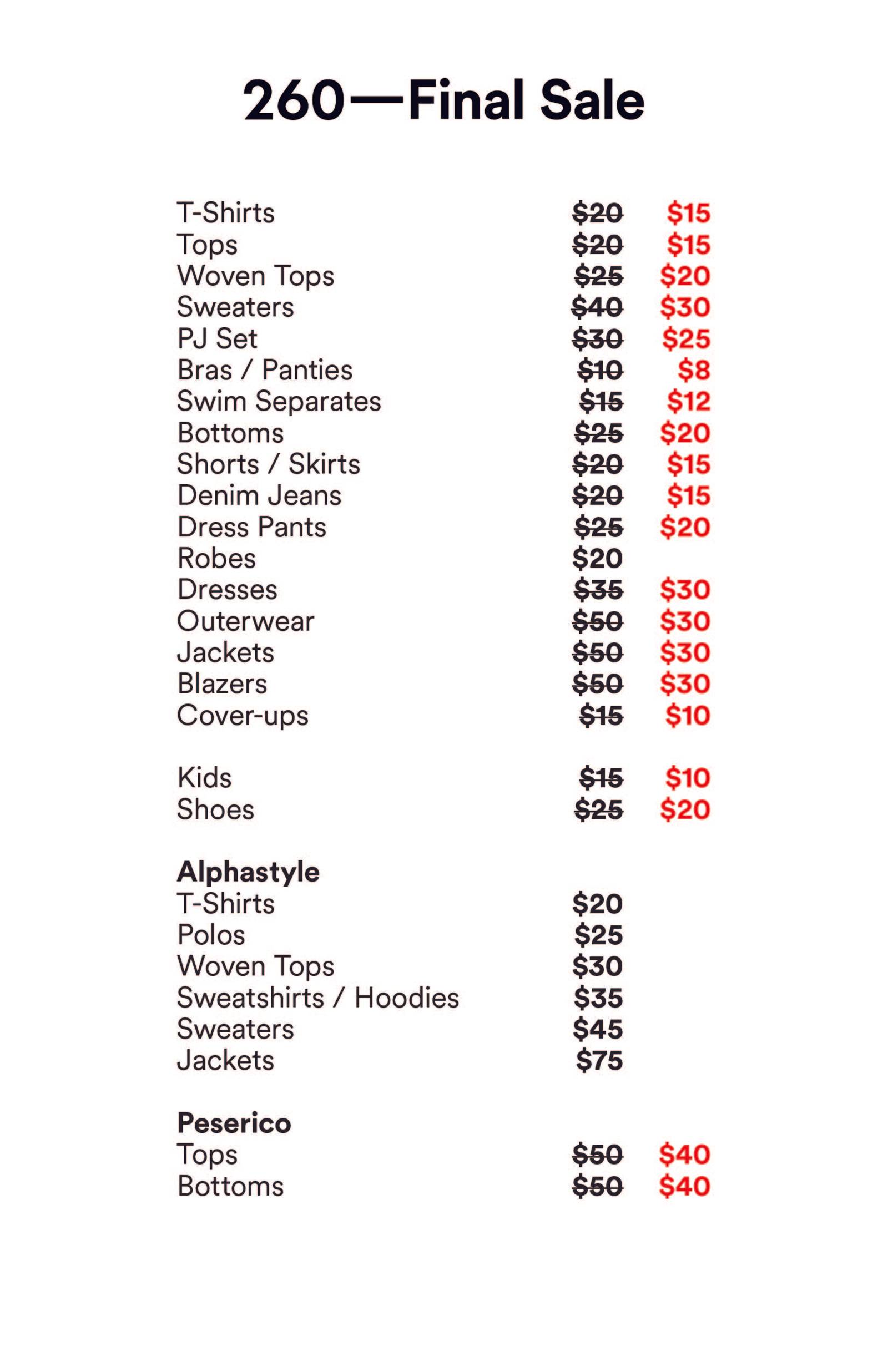 Price list