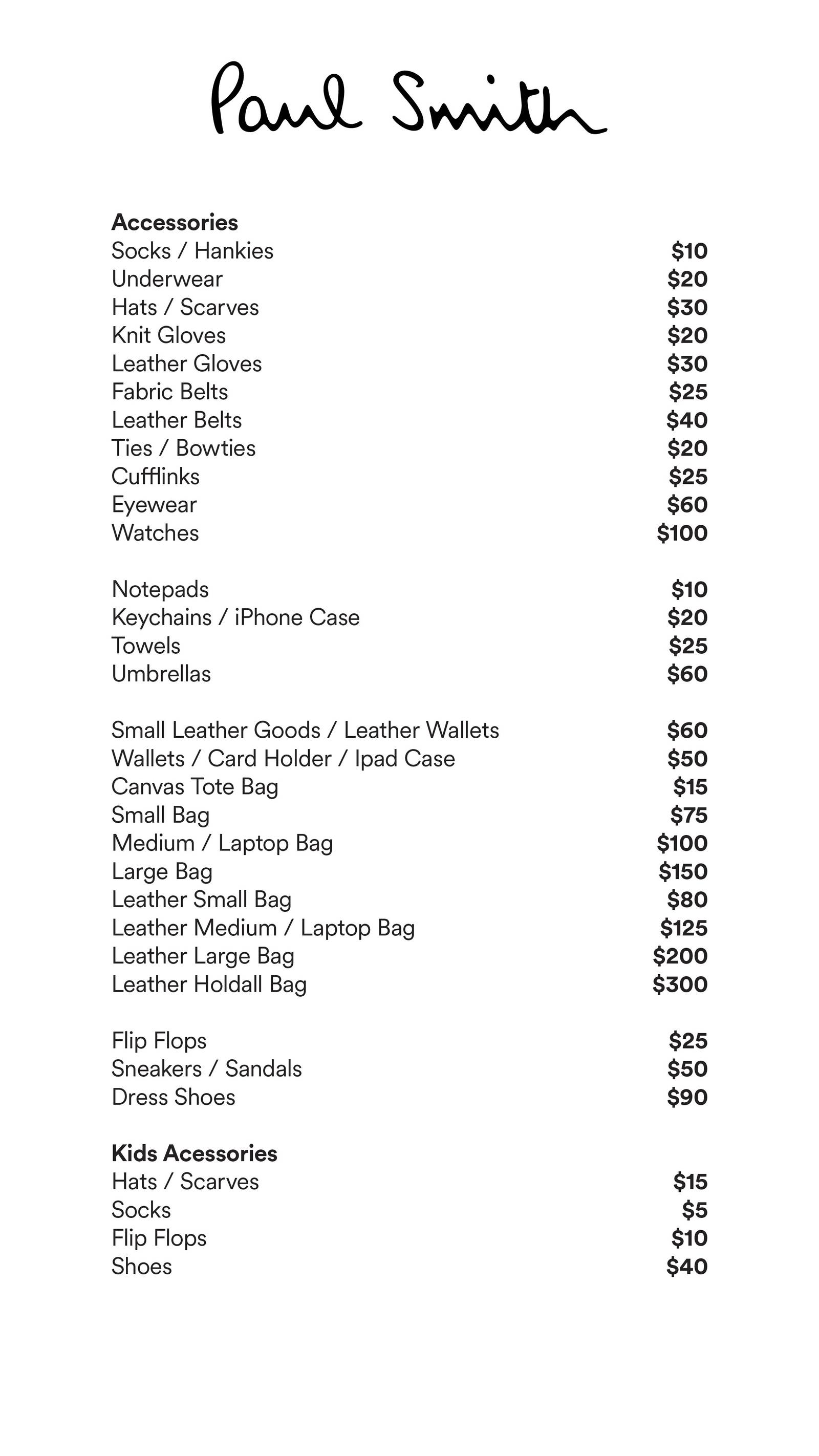 Price list