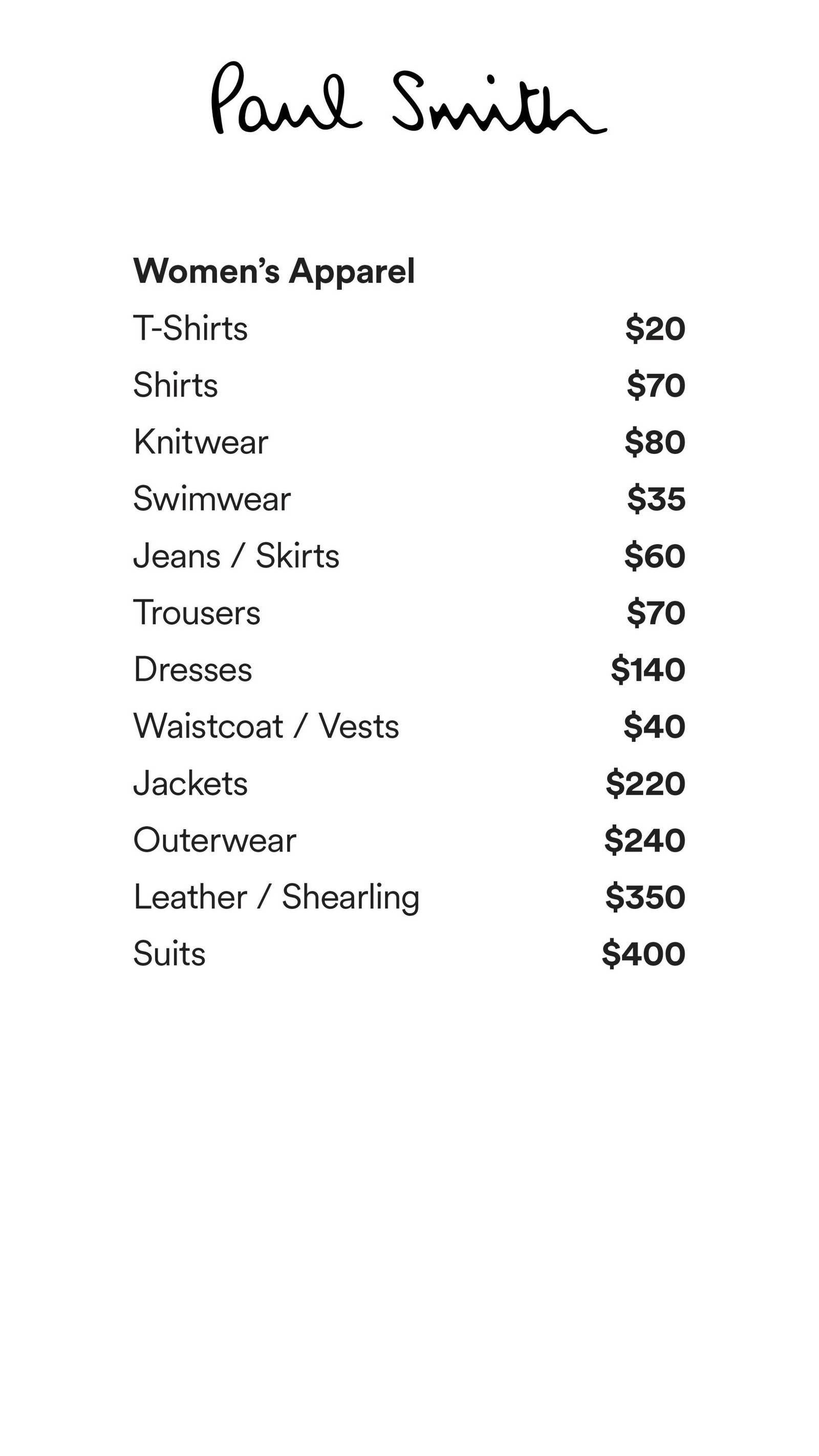 Price list