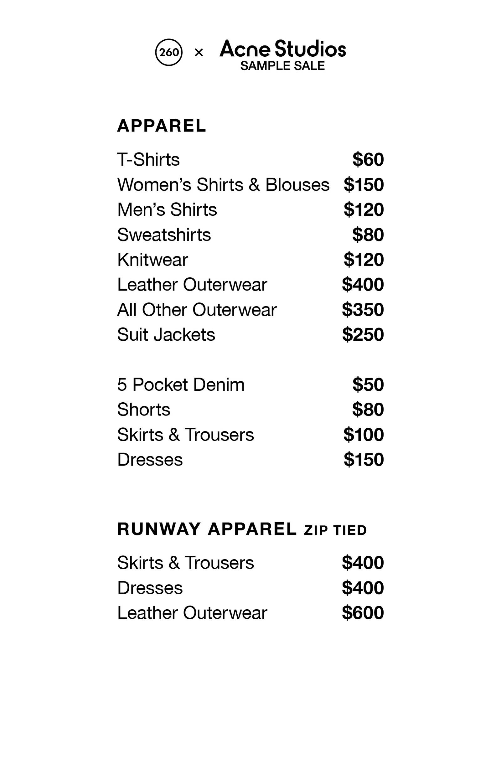 Price list