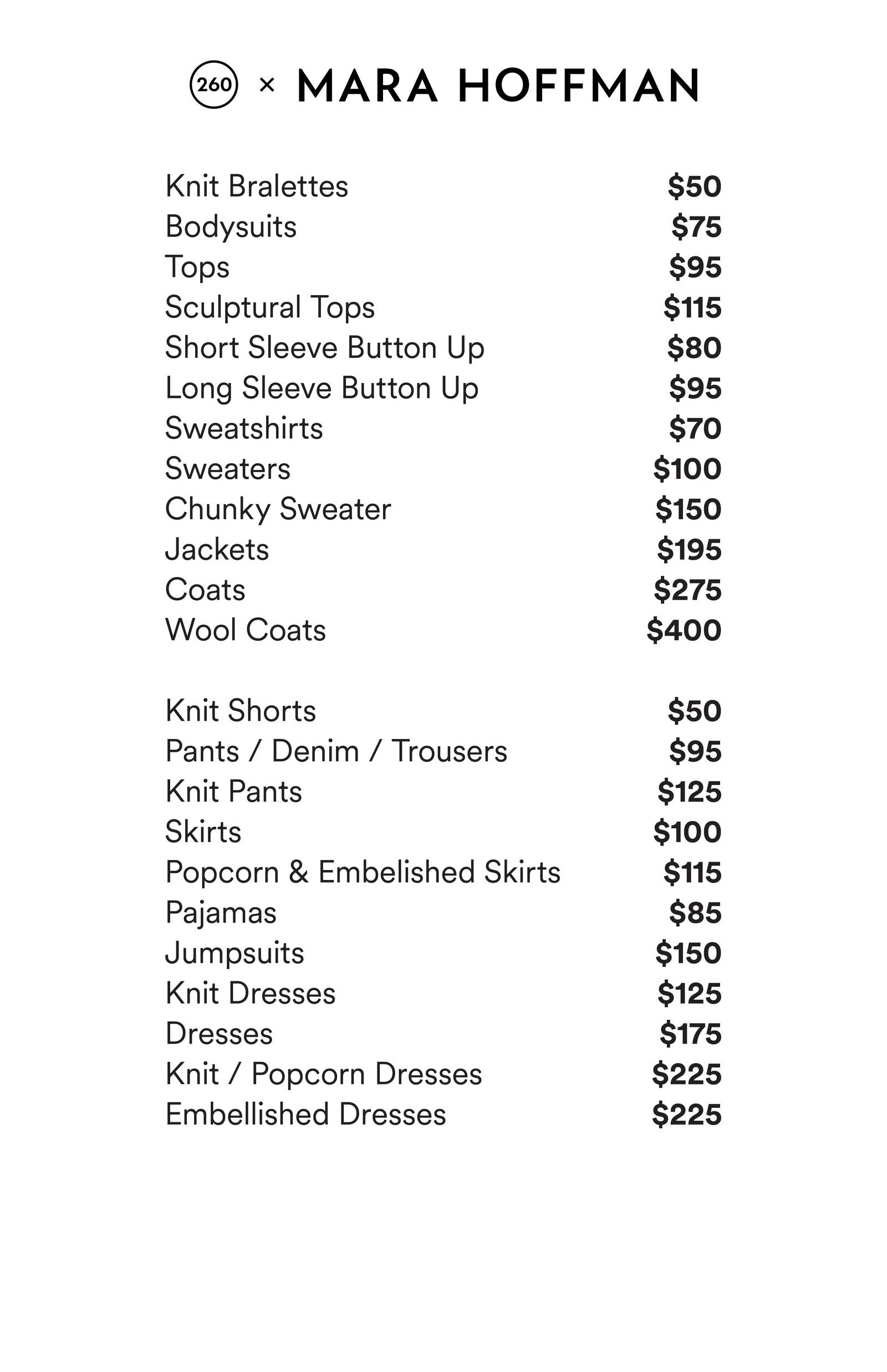 Price list