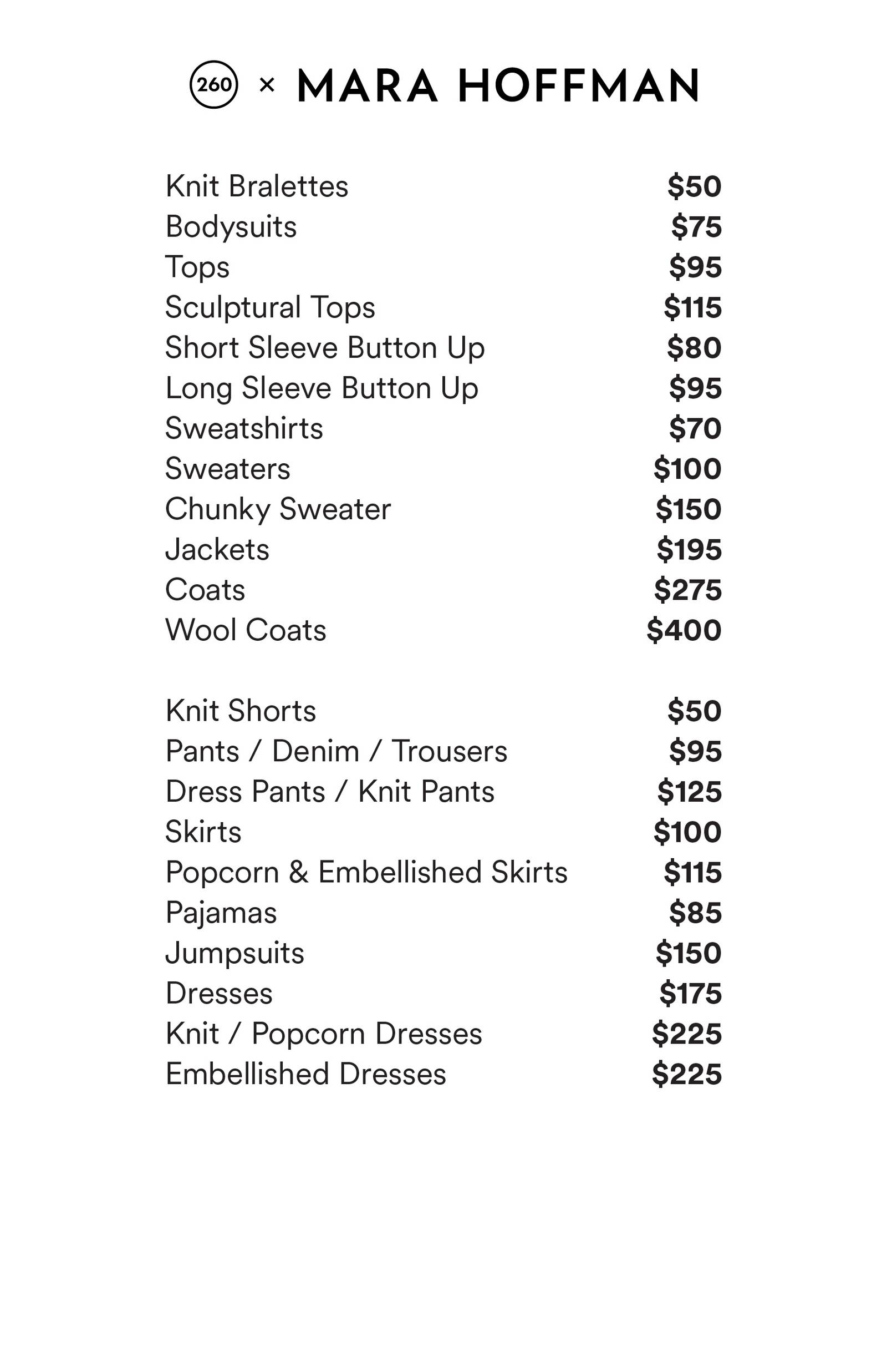 Price list