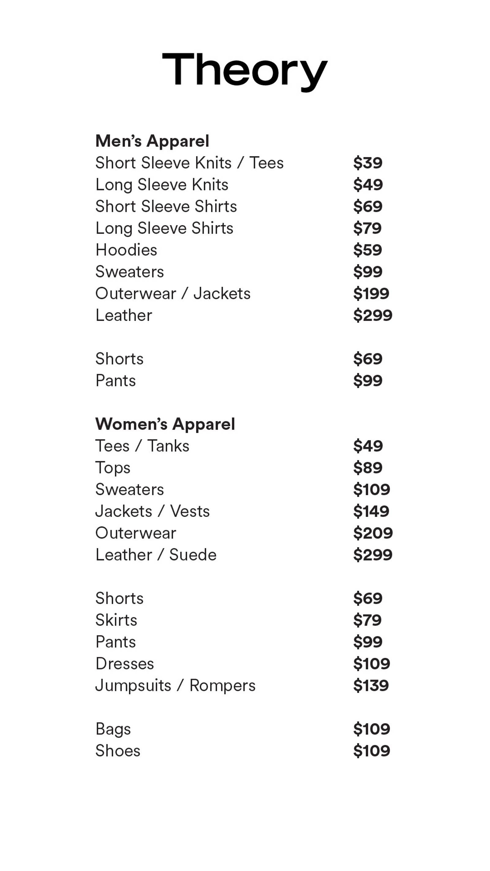 Price list