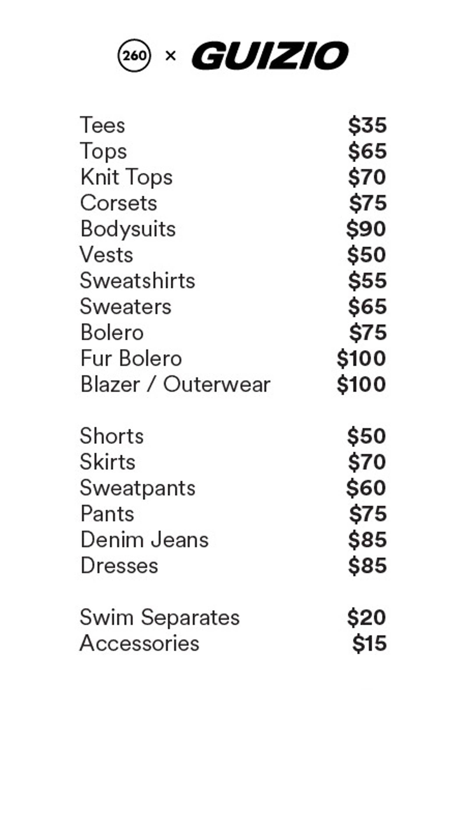 Price list