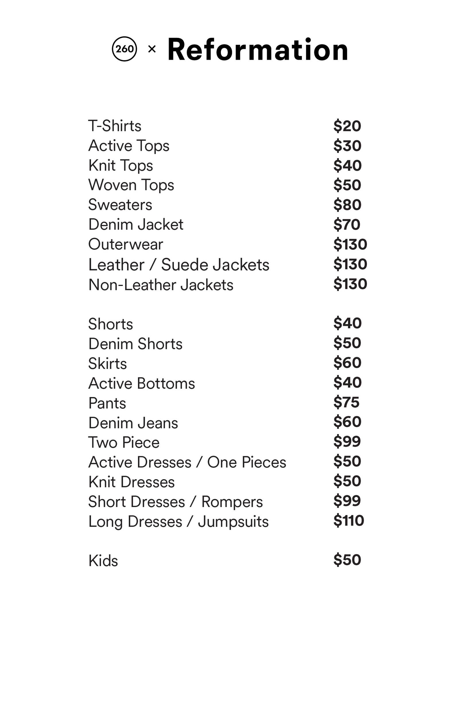 Price list