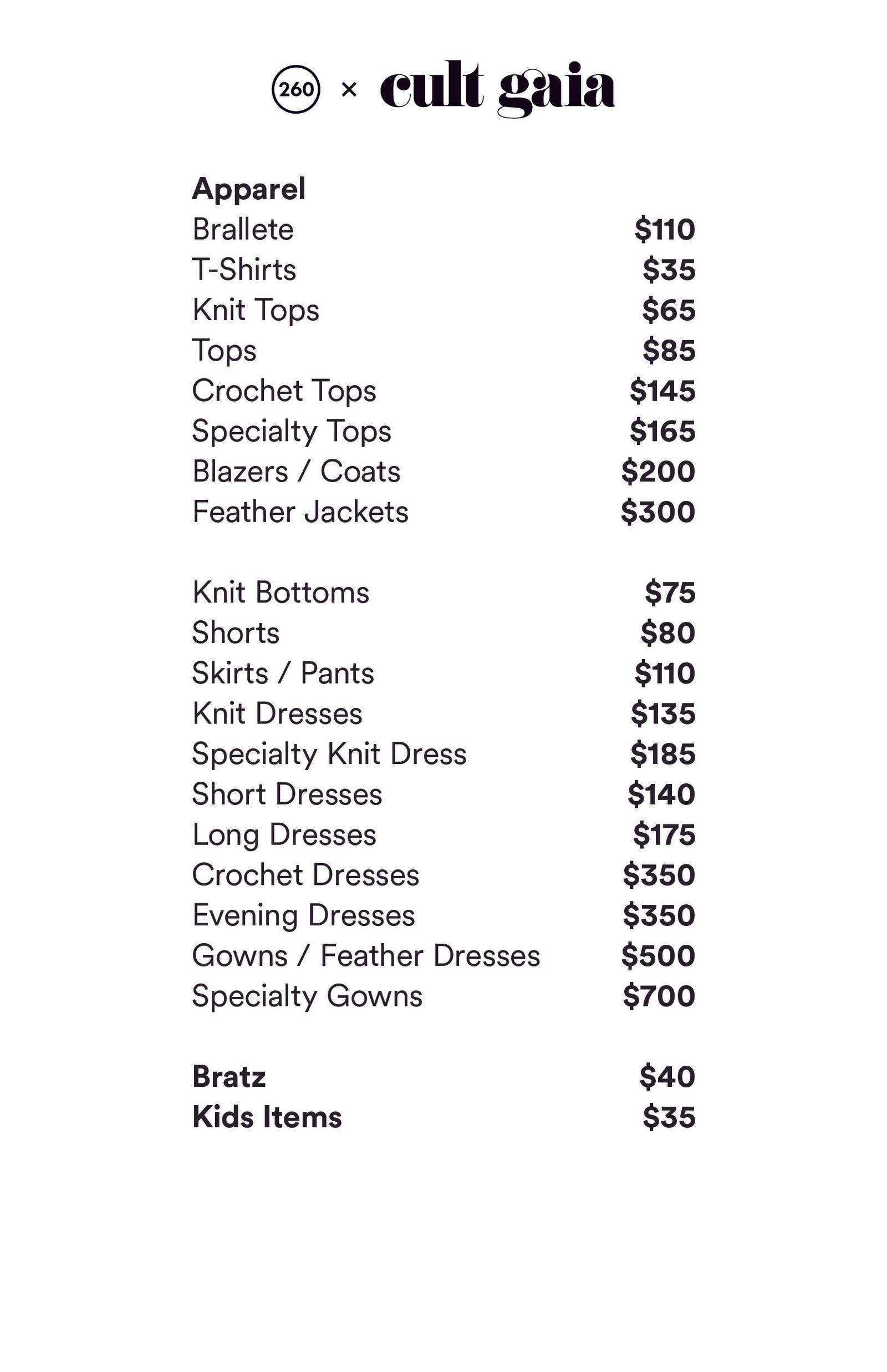 Price list