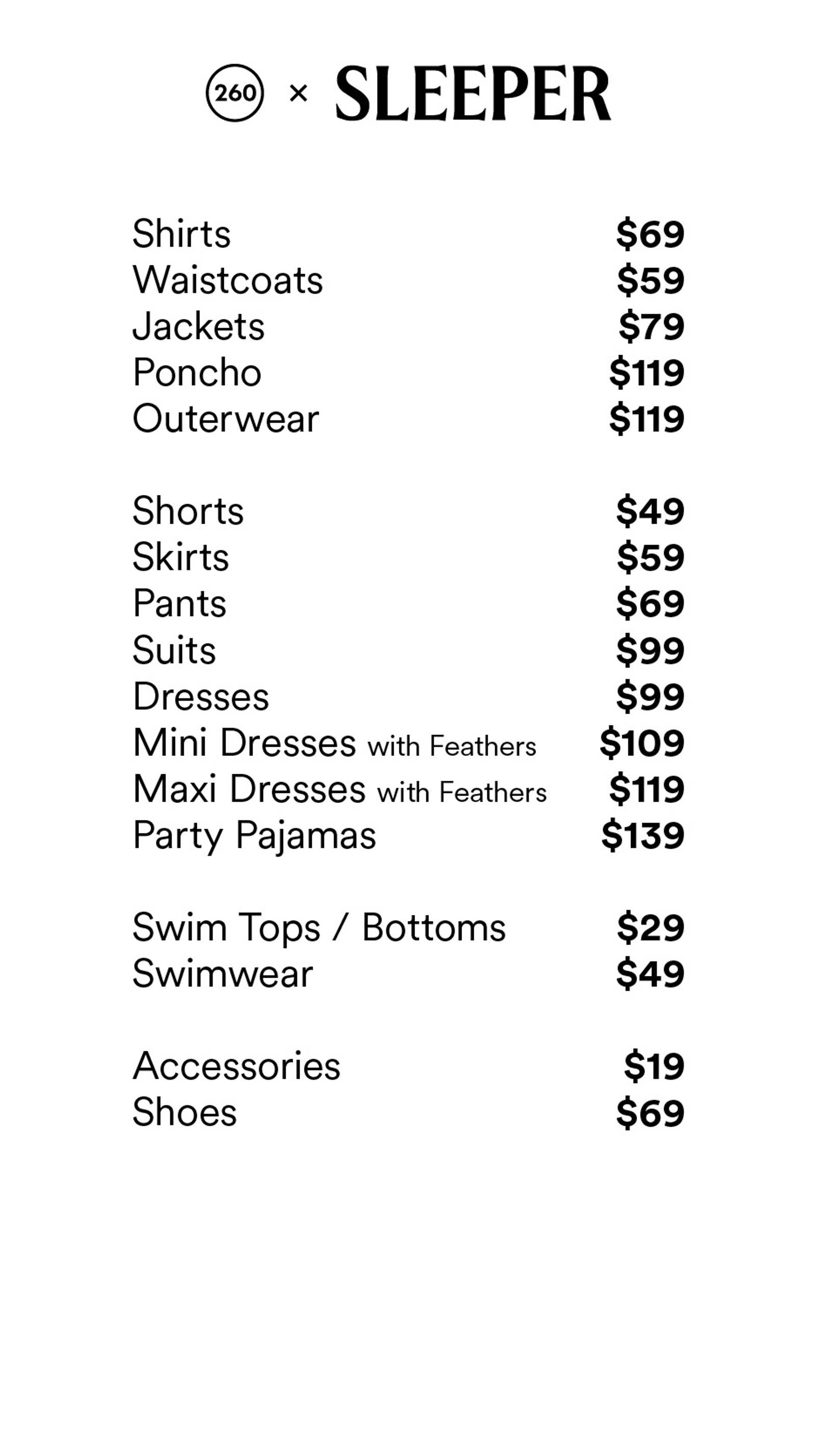 Price list