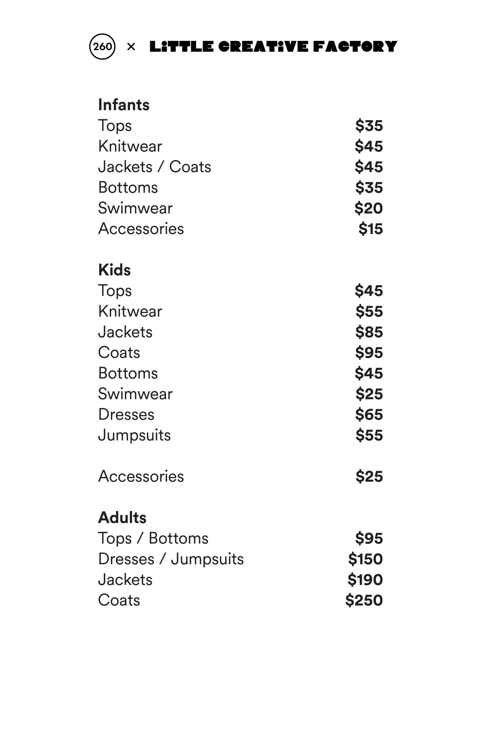 Price list