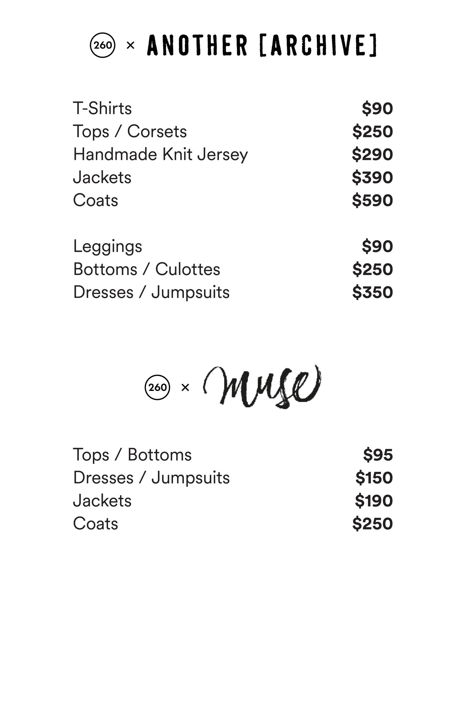 Price list