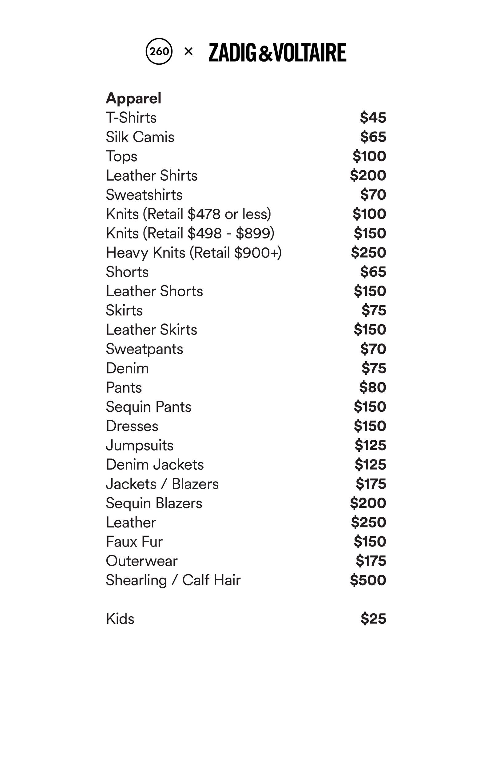 Price list